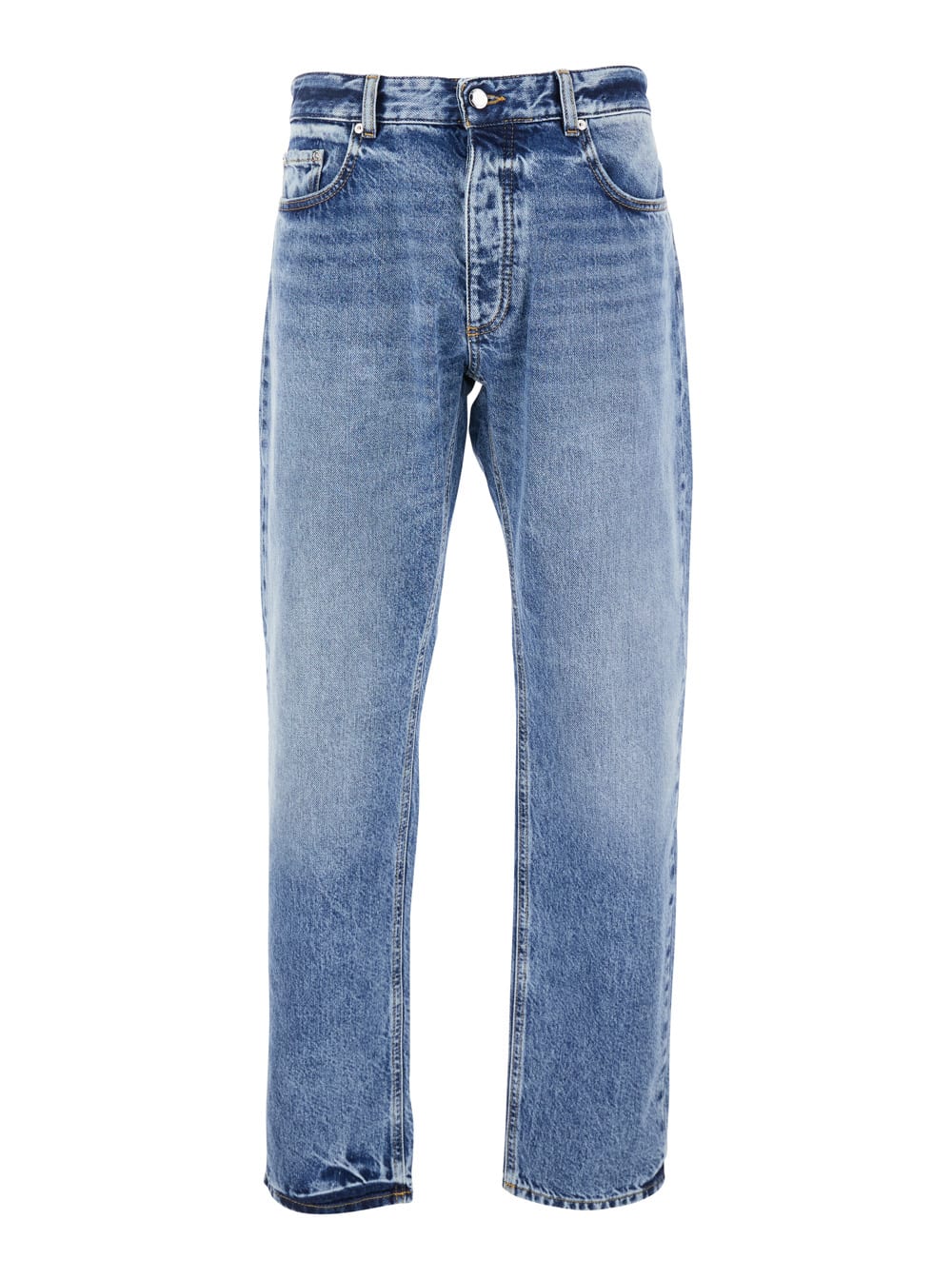 Icon Denim Light Blue Jeans With Belt Loops And Logo Patch On The Rear In Denim Man
