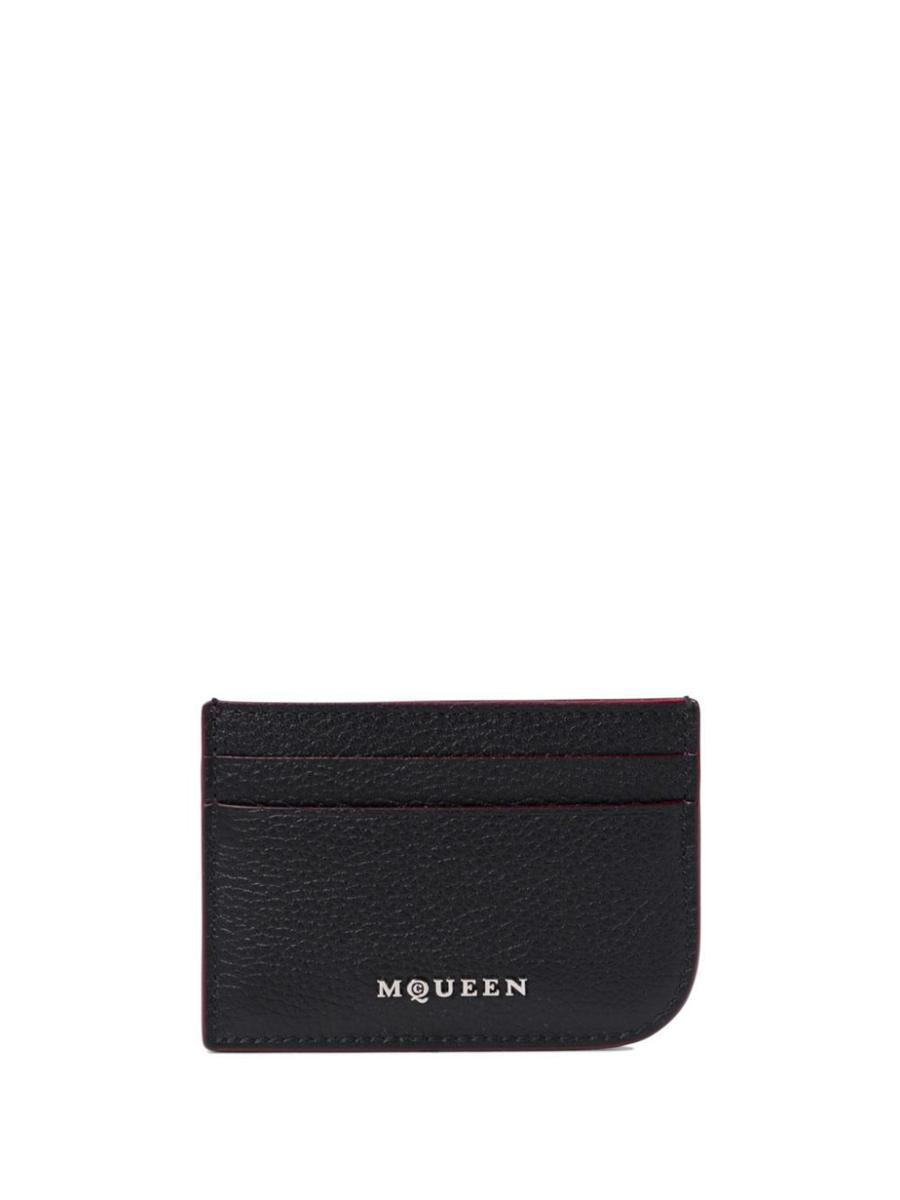 Alexander McQueen Black Pebbled Leather Card Holder With Logo
