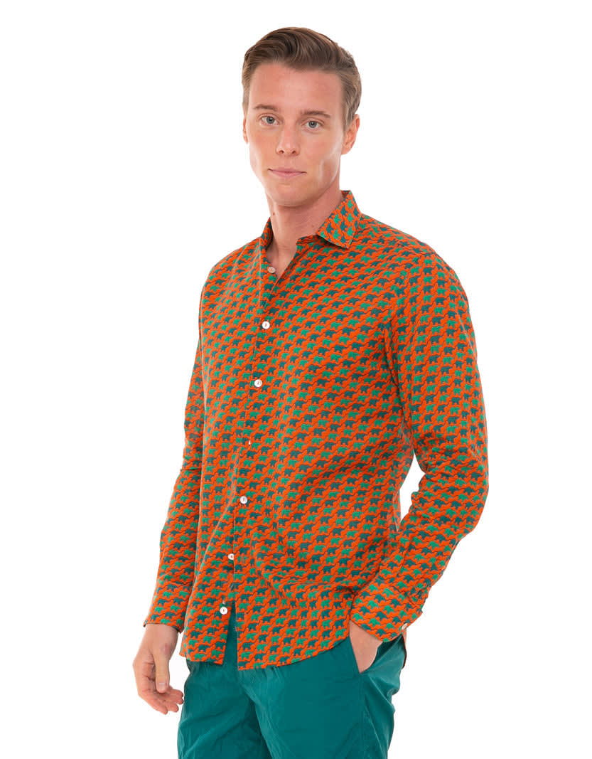 MC2 Saint Barth Man Muslin Cotton Sikelia Shirt With Elephant Print
