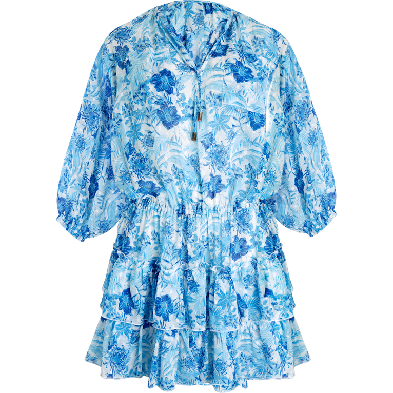 Vilebrequin Women Ruffles Mini Dress Tahiti Flowers - Lauriane - White - Size S