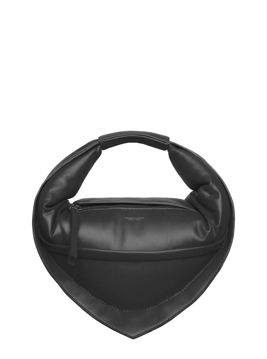 'Tortellino' Black Midi Handbag With Adjustable And Removable Shoulder Strap And Logo Lettering On The Front In Leather Woman