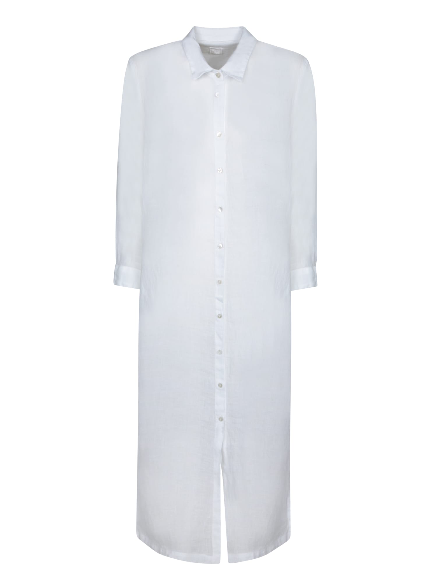 120% Lino White Linen Chemisier Dress