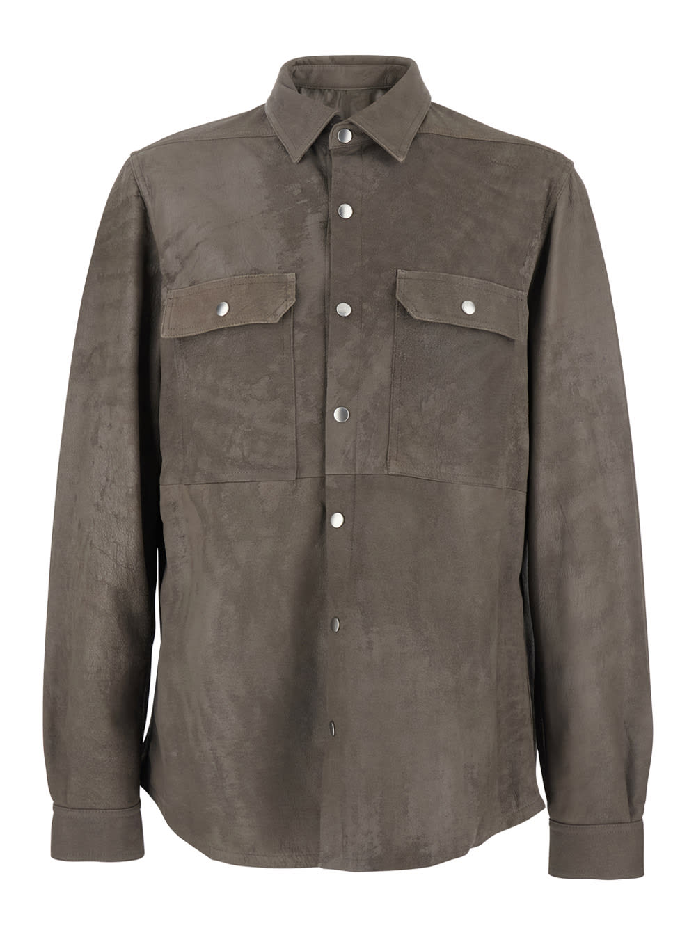 Rick Owens Grey Jacket With Patch Pockets On The Chest In Leather Man