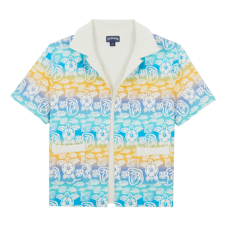 Vilebrequin Boys Cotton Bowling Shirt Tahiti Turtles - Galet - White - Size 4