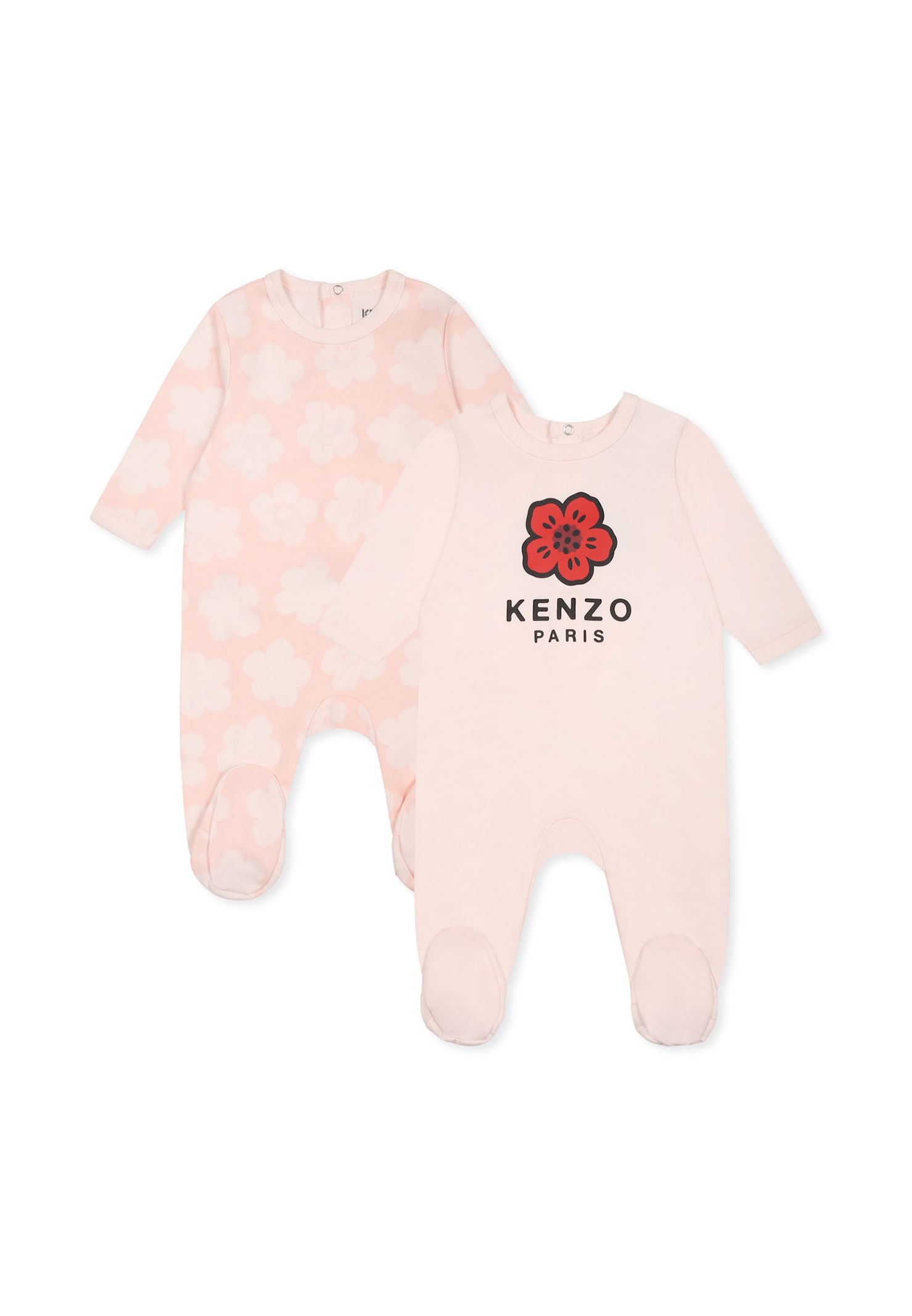 Kenzo Kids Pink Babygrow Set For Baby Girl With Boke Flower