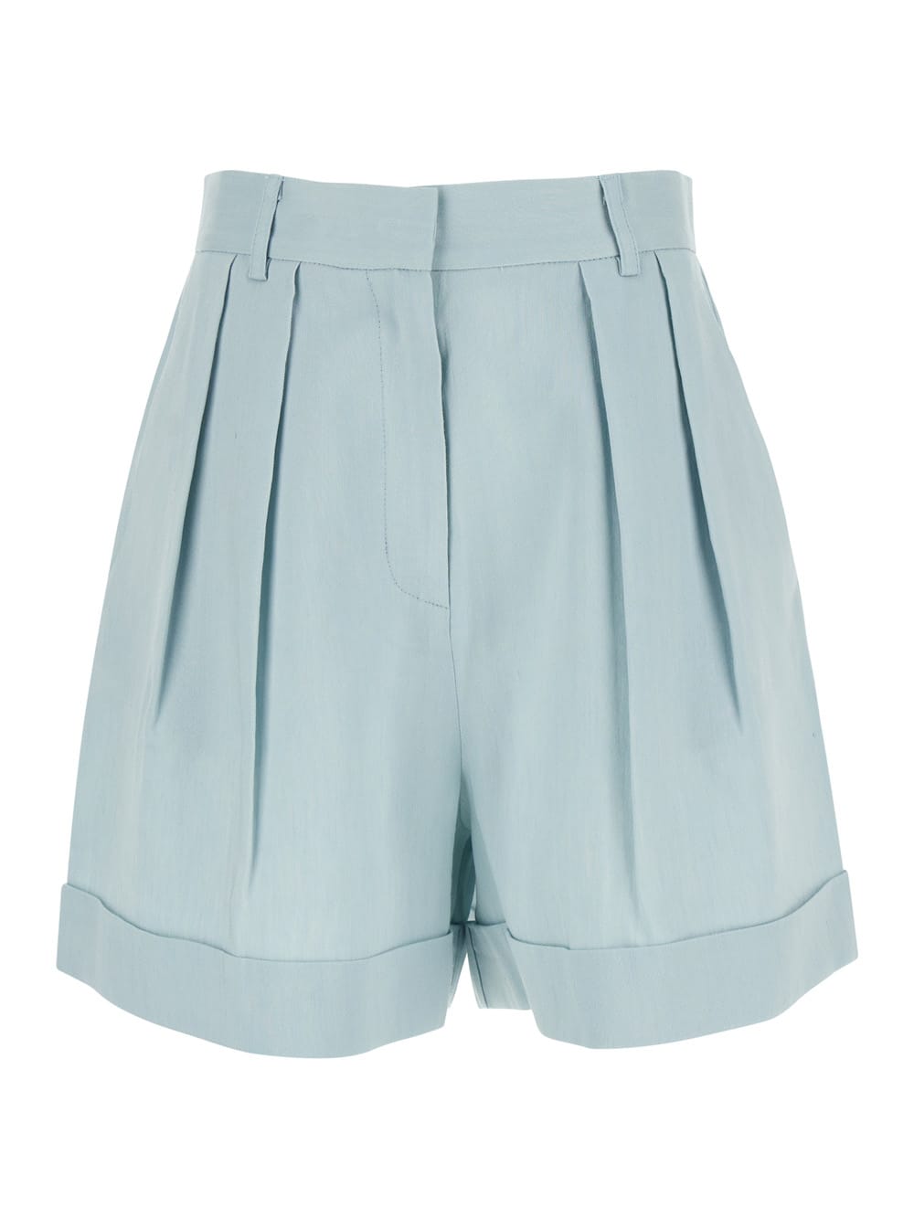 The Andamane Light Blue Shorts With Pinces In Linen Blend Woman