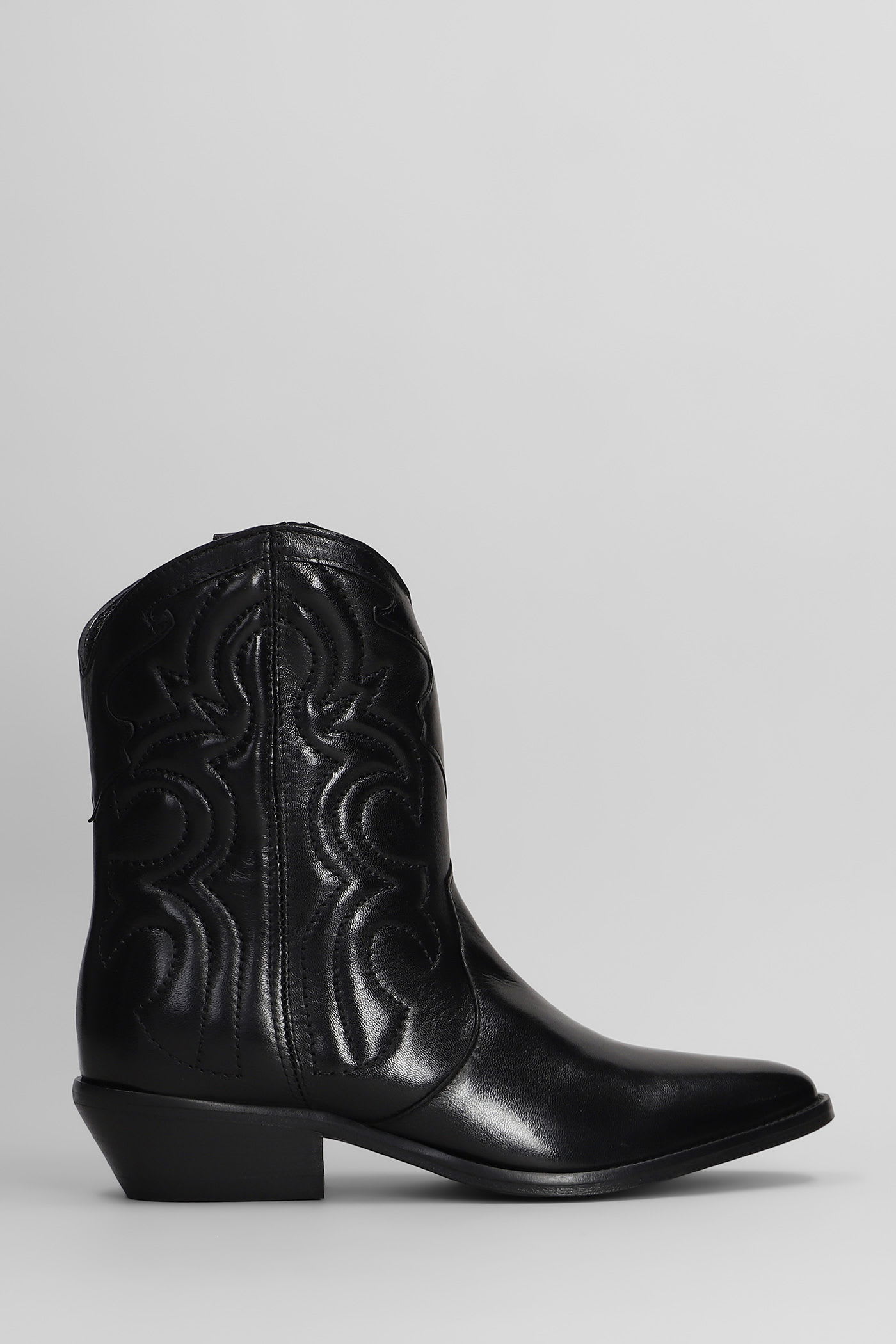 Julie Dee Texan Ankle Boots In Black Leather