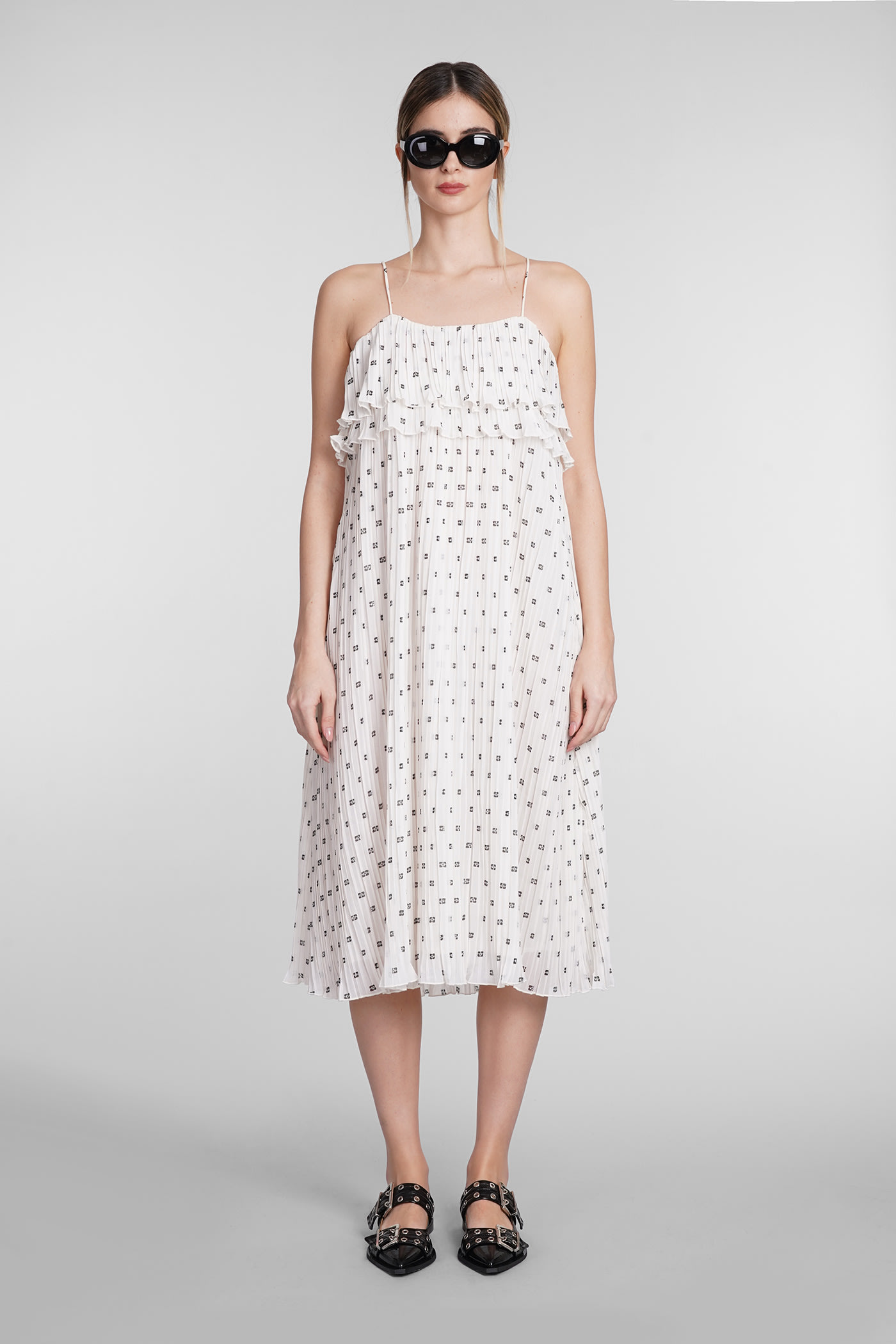 Ganni Dress In White Polyester