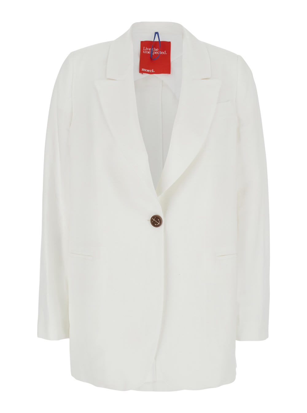 Merci White Jacket With Classic Lapels And Welt Pocket On The Chest In Fabric Woman