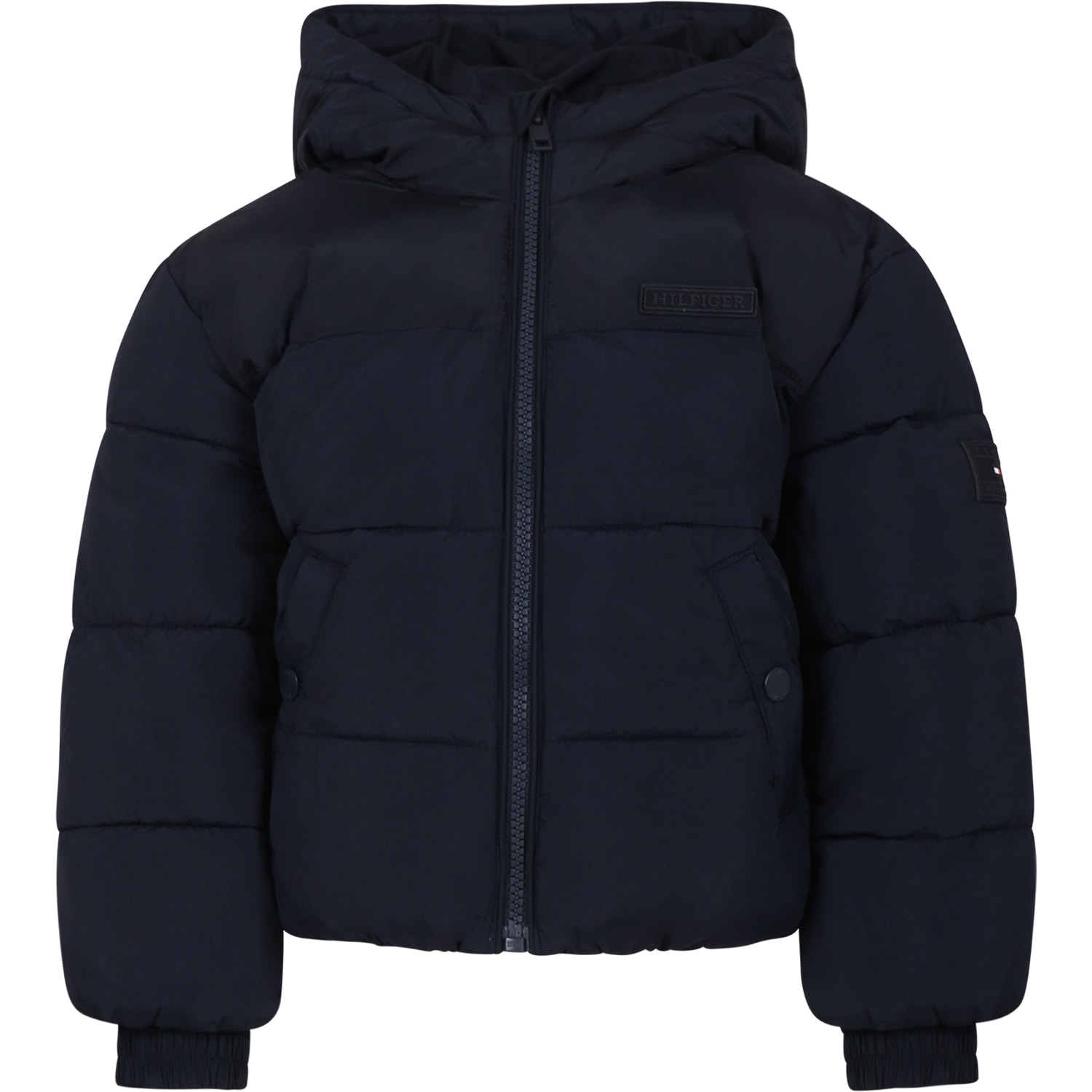 Tommy Hilfiger Blue Down Jacket For Girl With Logo