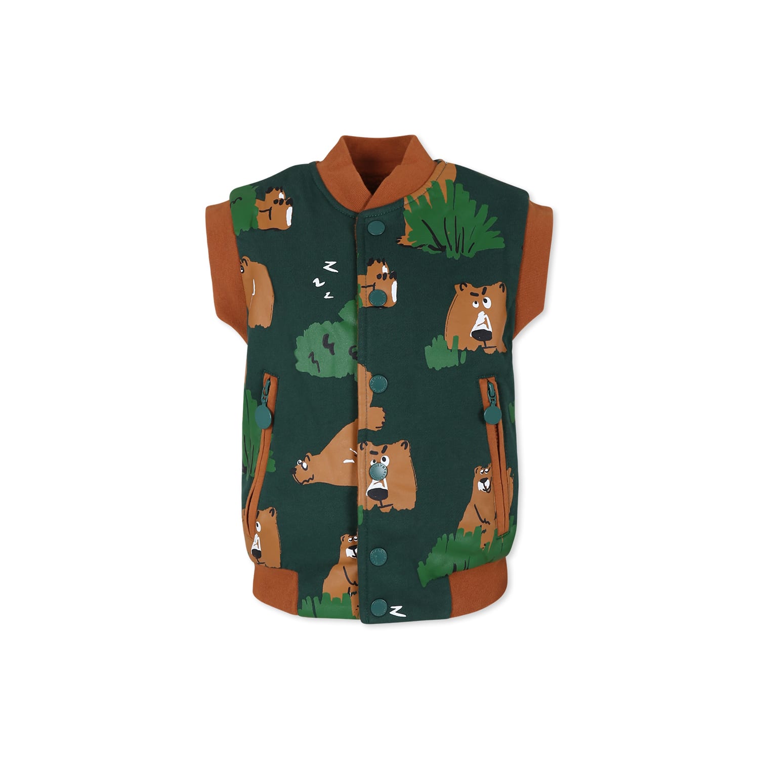 Stella McCartney Kids Green Reversible Vest For Boy With Bear
