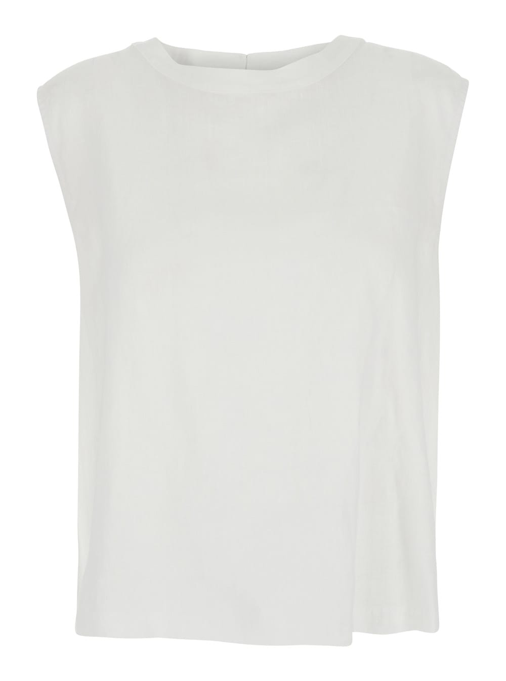 Momonì sofia White T-shirt With Round Neck And Teardrop Opening On The Back In Linen Woman