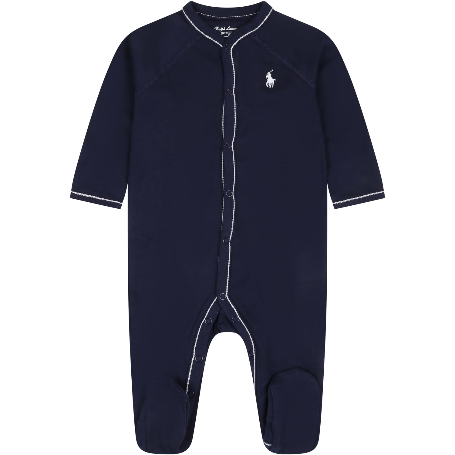 Ralph Lauren Blue Babygrow For Baby Boy With Pony Logo