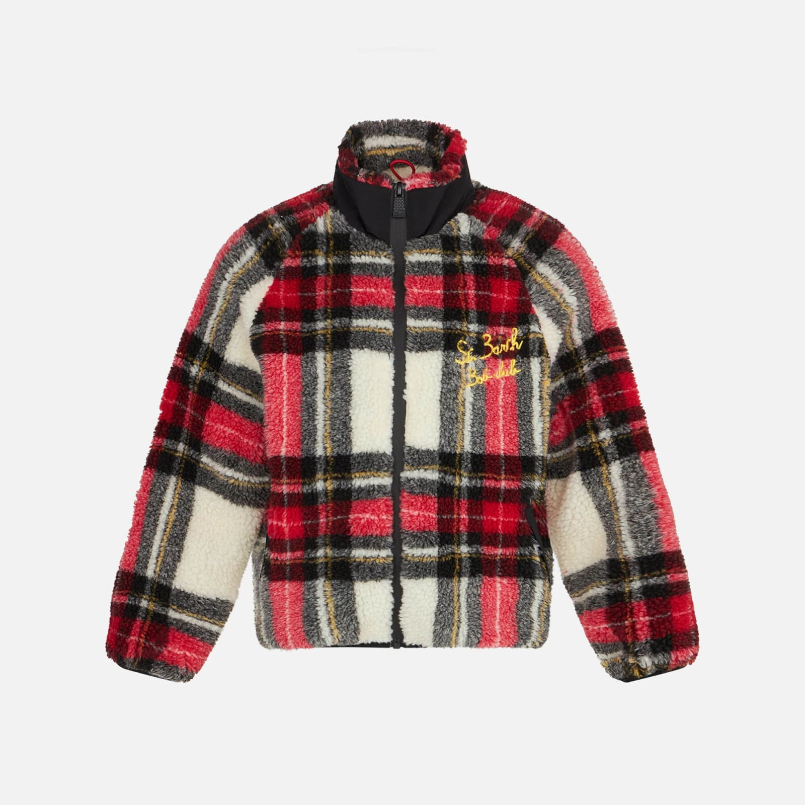 MC2 Saint Barth Kids Tartan Sherpa Jacket With St. Barth Bob Club Embroidery