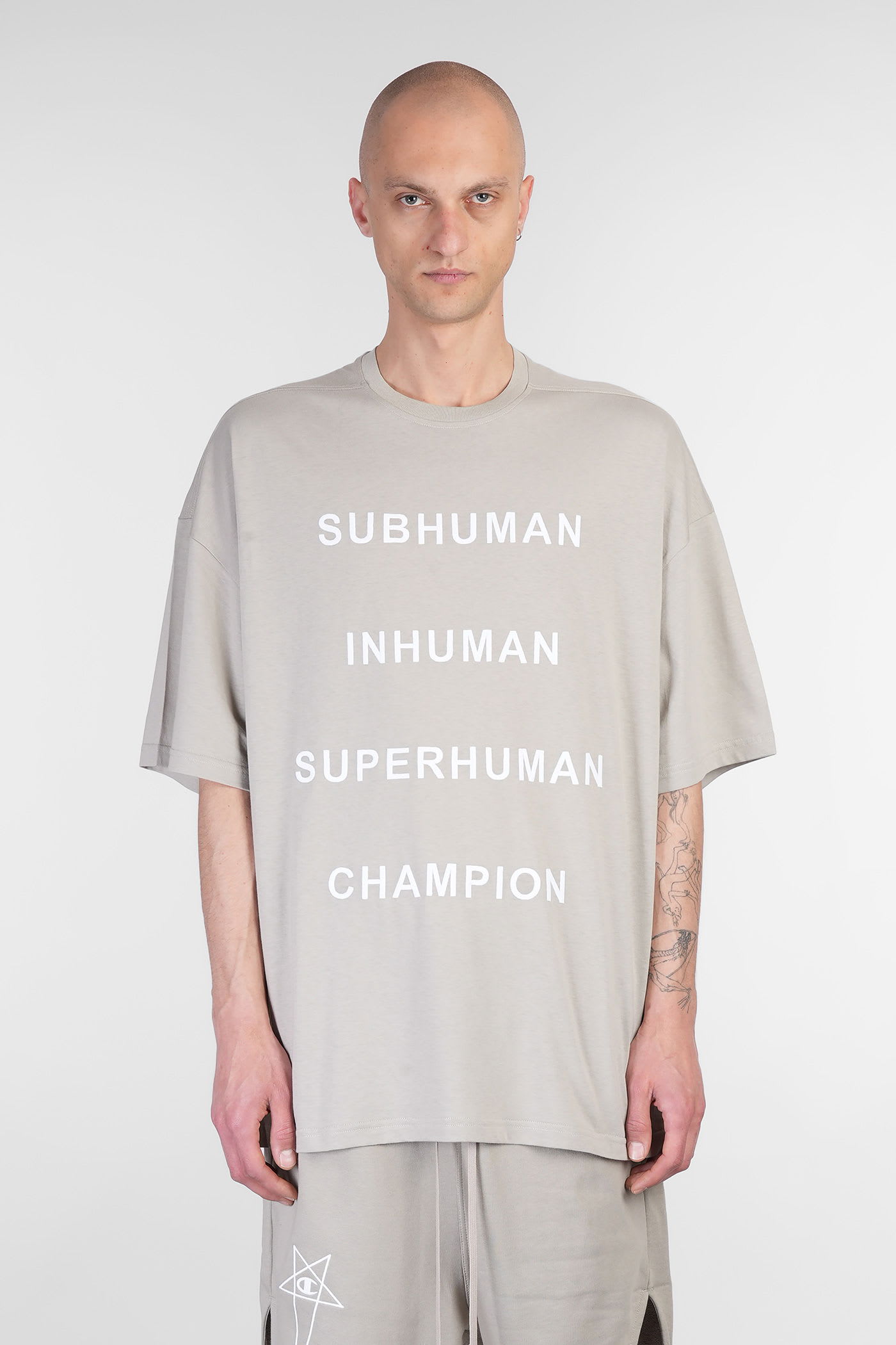 Rick Owens x Champion Tommy T T-shirt In Taupe Cotton