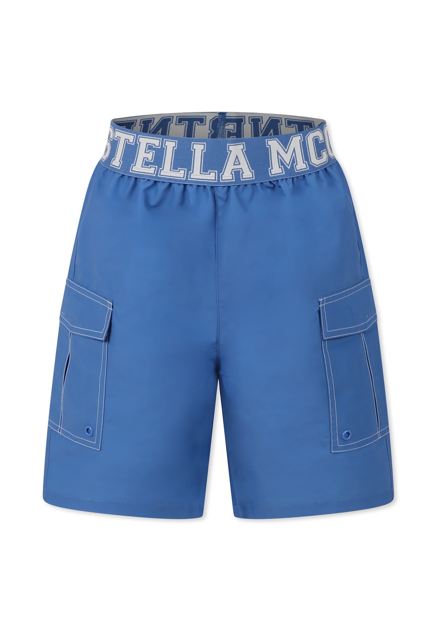 Stella McCartney Kids Blue Swim Shorts For Boy With Logo
