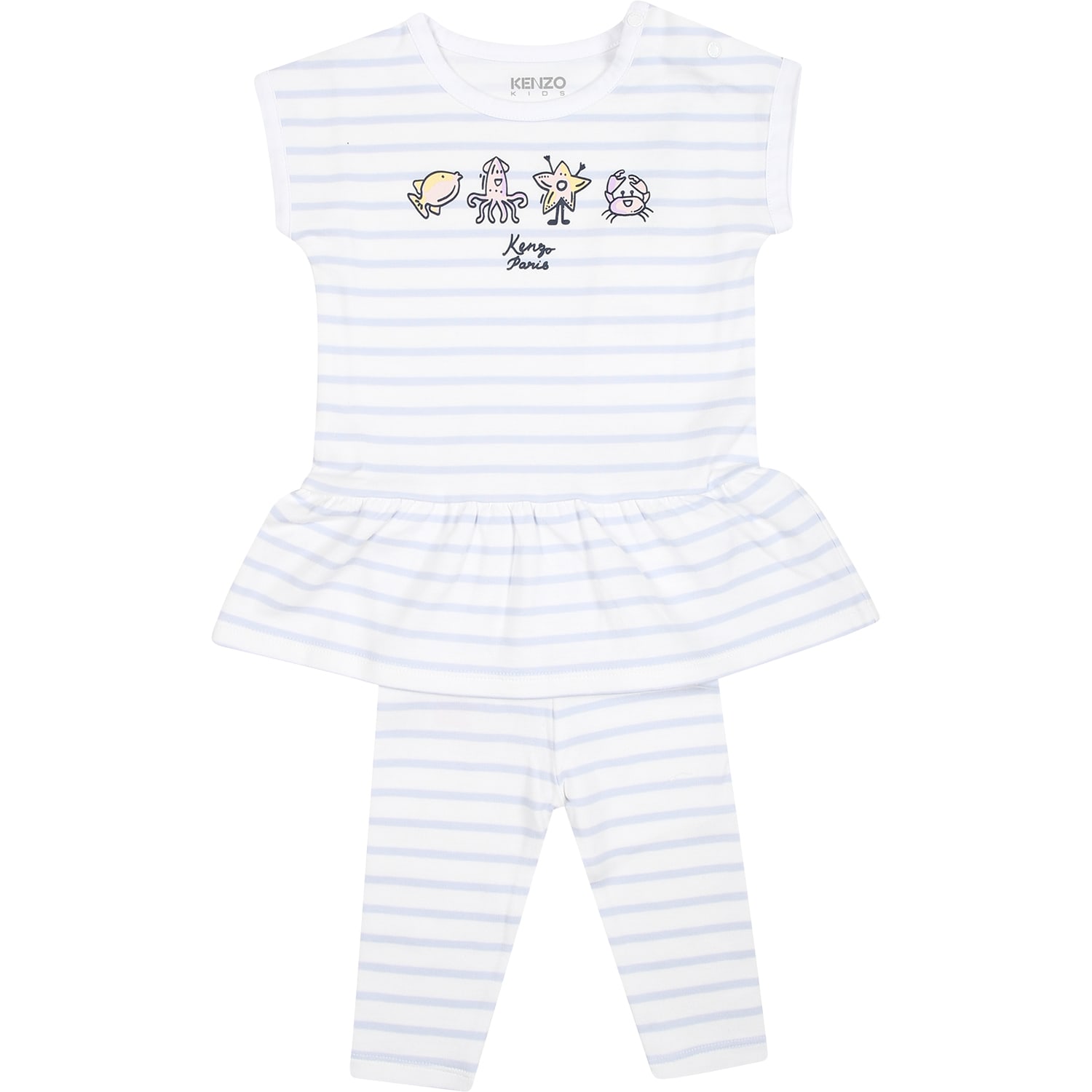 Kenzo Kids White Sports Suit For Baby Girl With Marine Animals