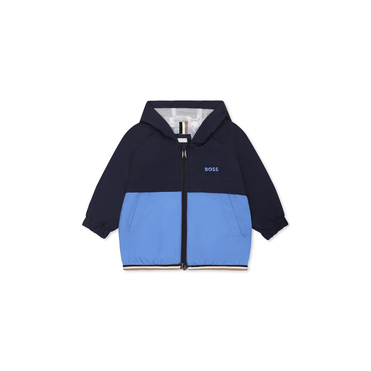 Hugo Boss Blue Windbreaker Jacket For Baby Boy With Logo