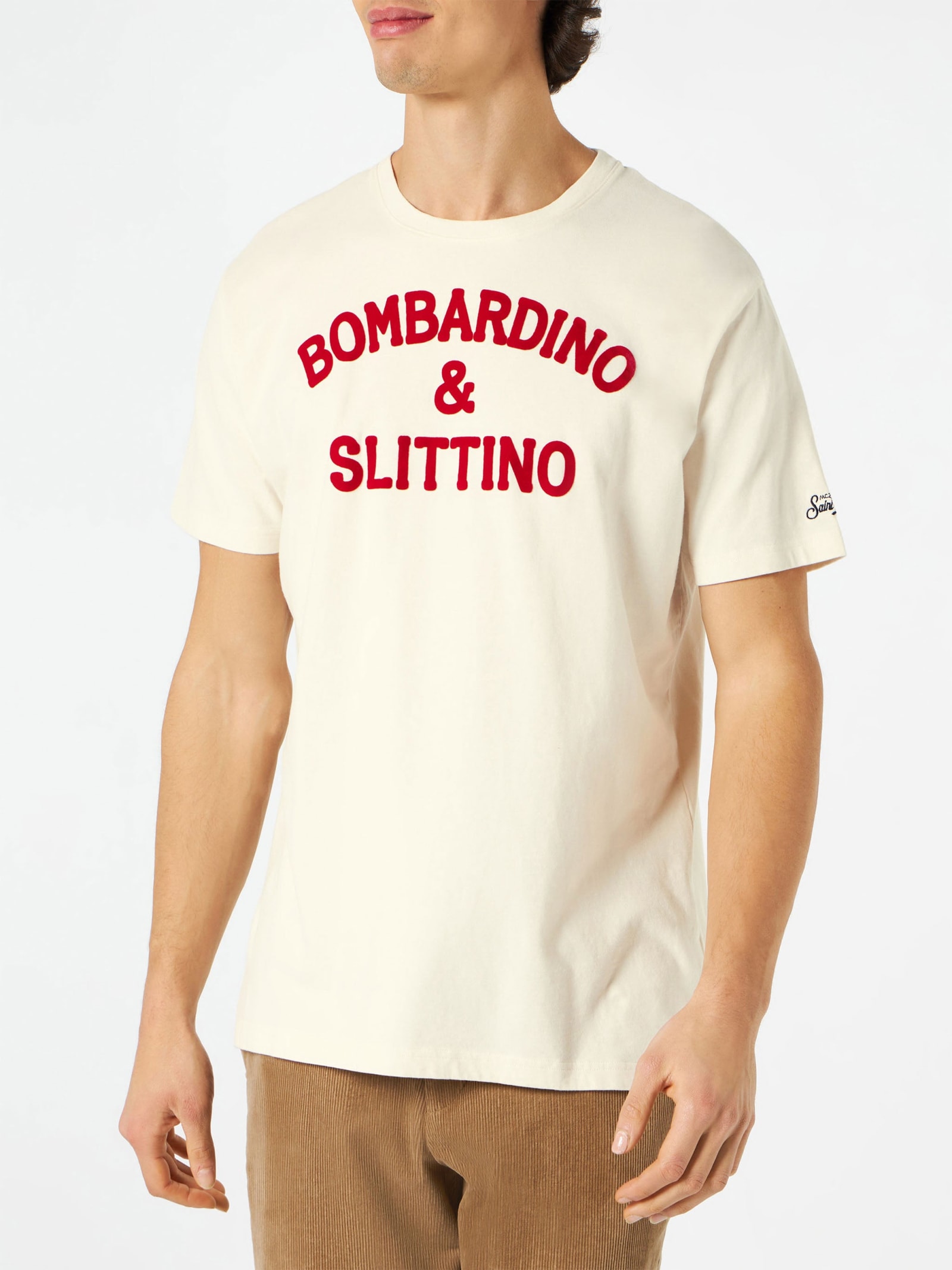 MC2 Saint Barth White T-shirt Man Red Bombardino & Slittino Print