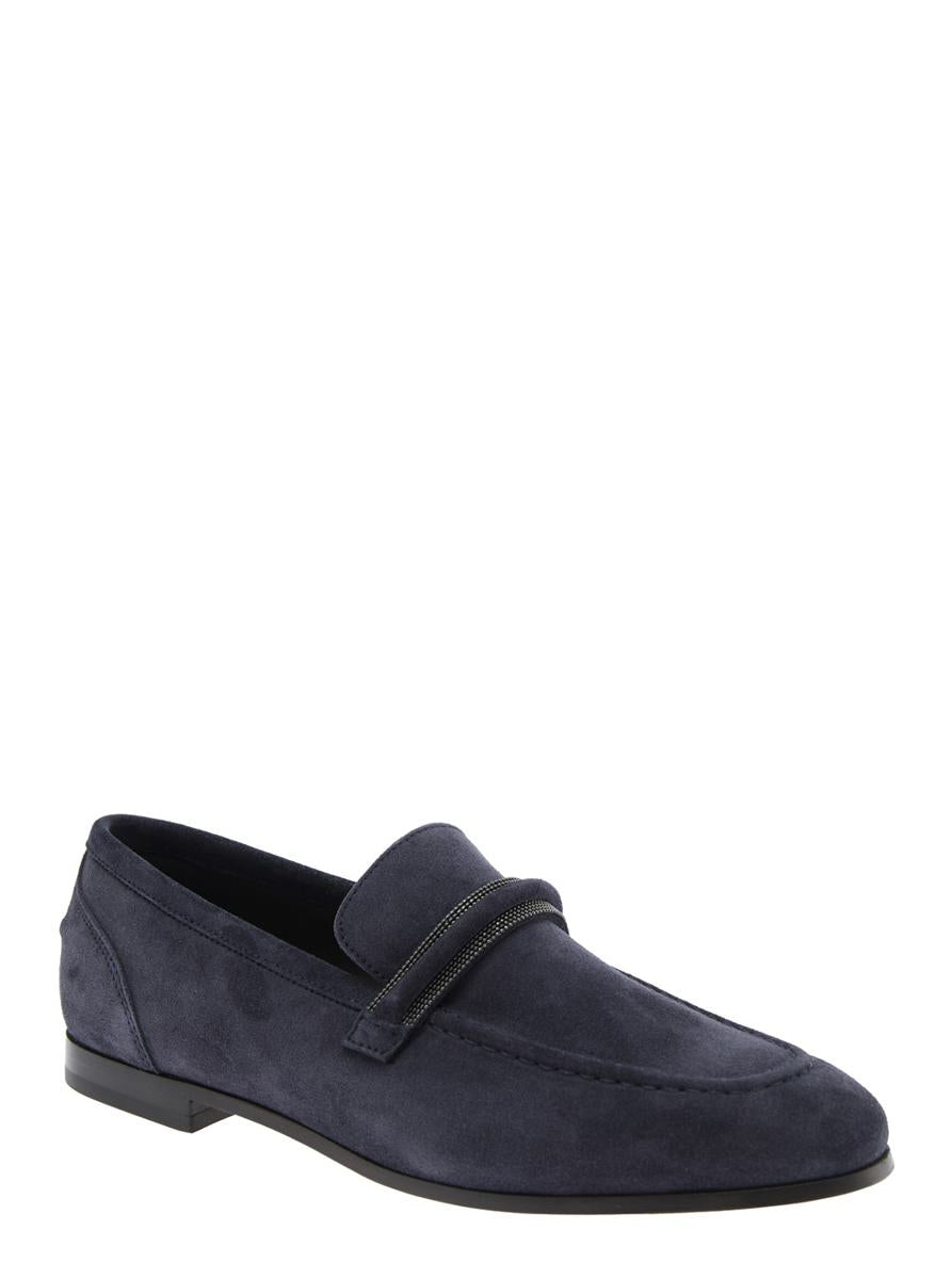 Blue Loafers With Monil Detail On The Front In Suede Woman