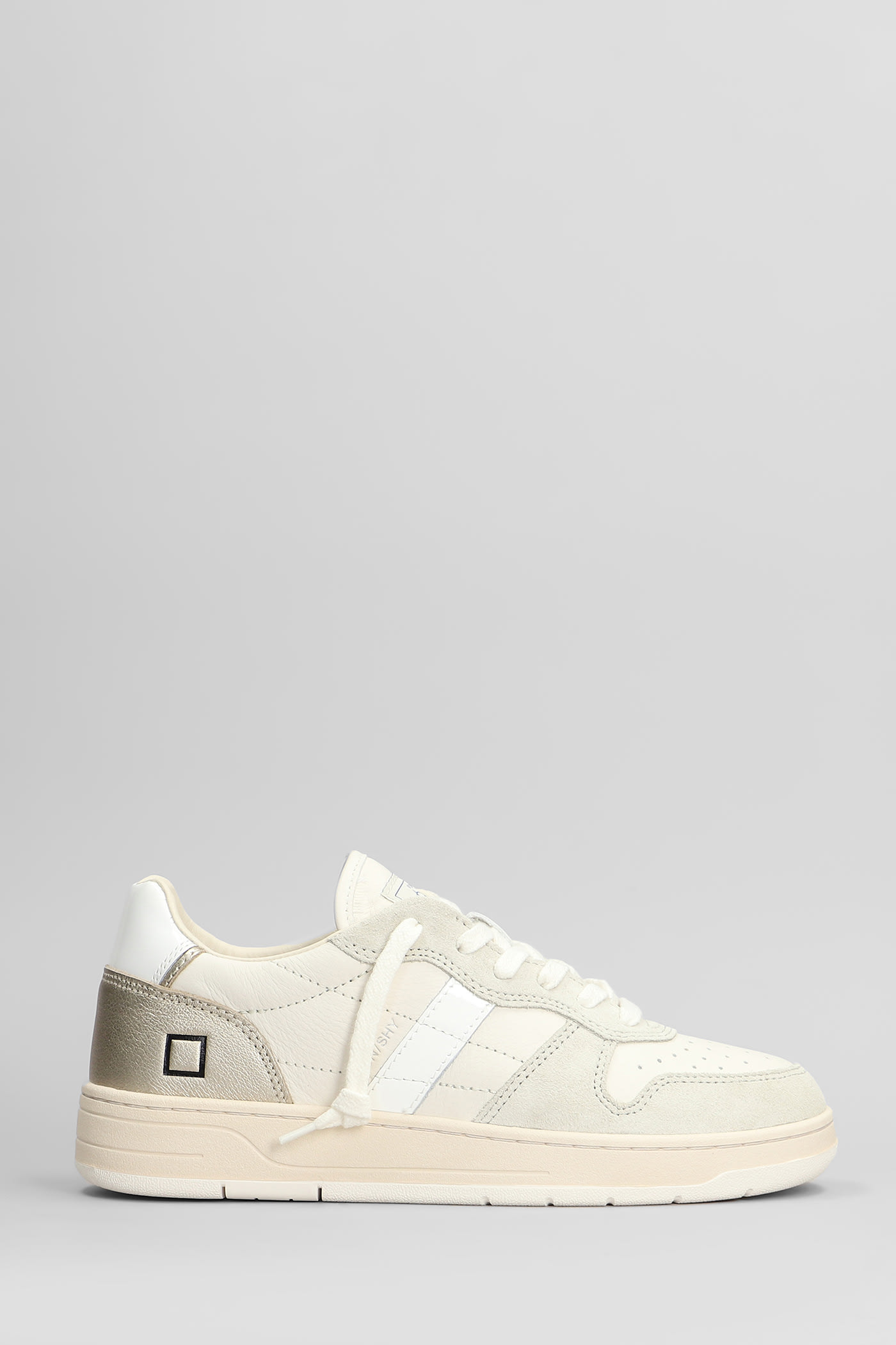 D. A.T. E. Court Shiny Sneakers In White Suede And Leather