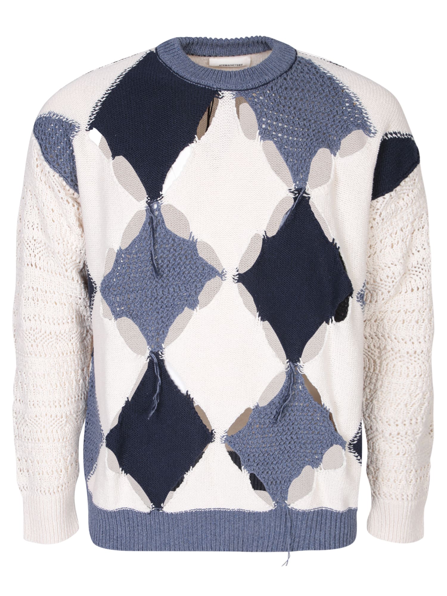 Atomo Factory Blue Cream Cut Out Sweater With Rhombuses