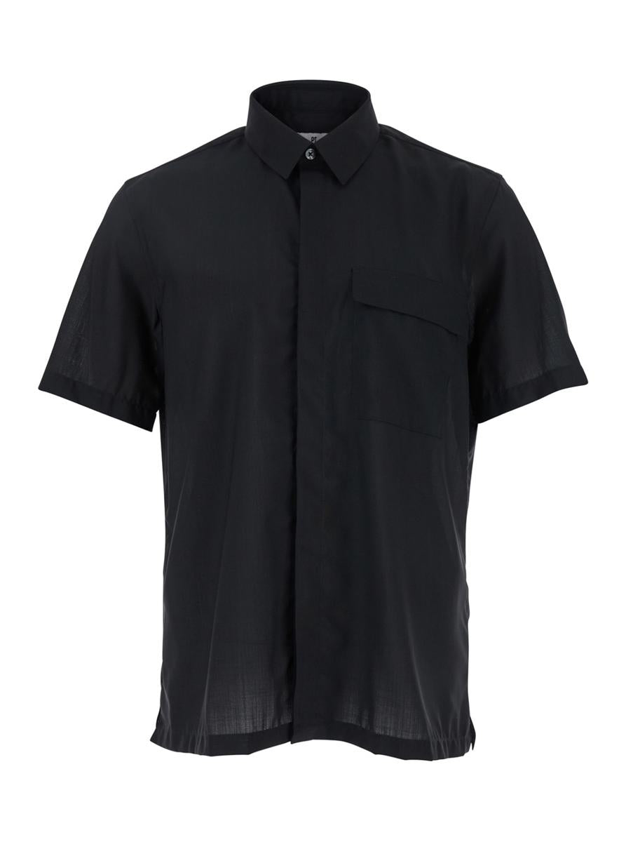 Black Shirt With Classic Collar And Front Concealed Button Closure In Fabric Man