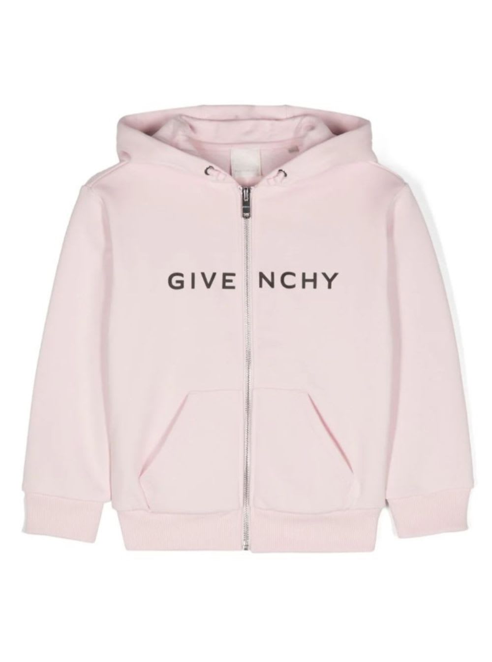 Givenchy Pink Zip-up Sweatshirt With Logo Print In Cotton Blend Girl