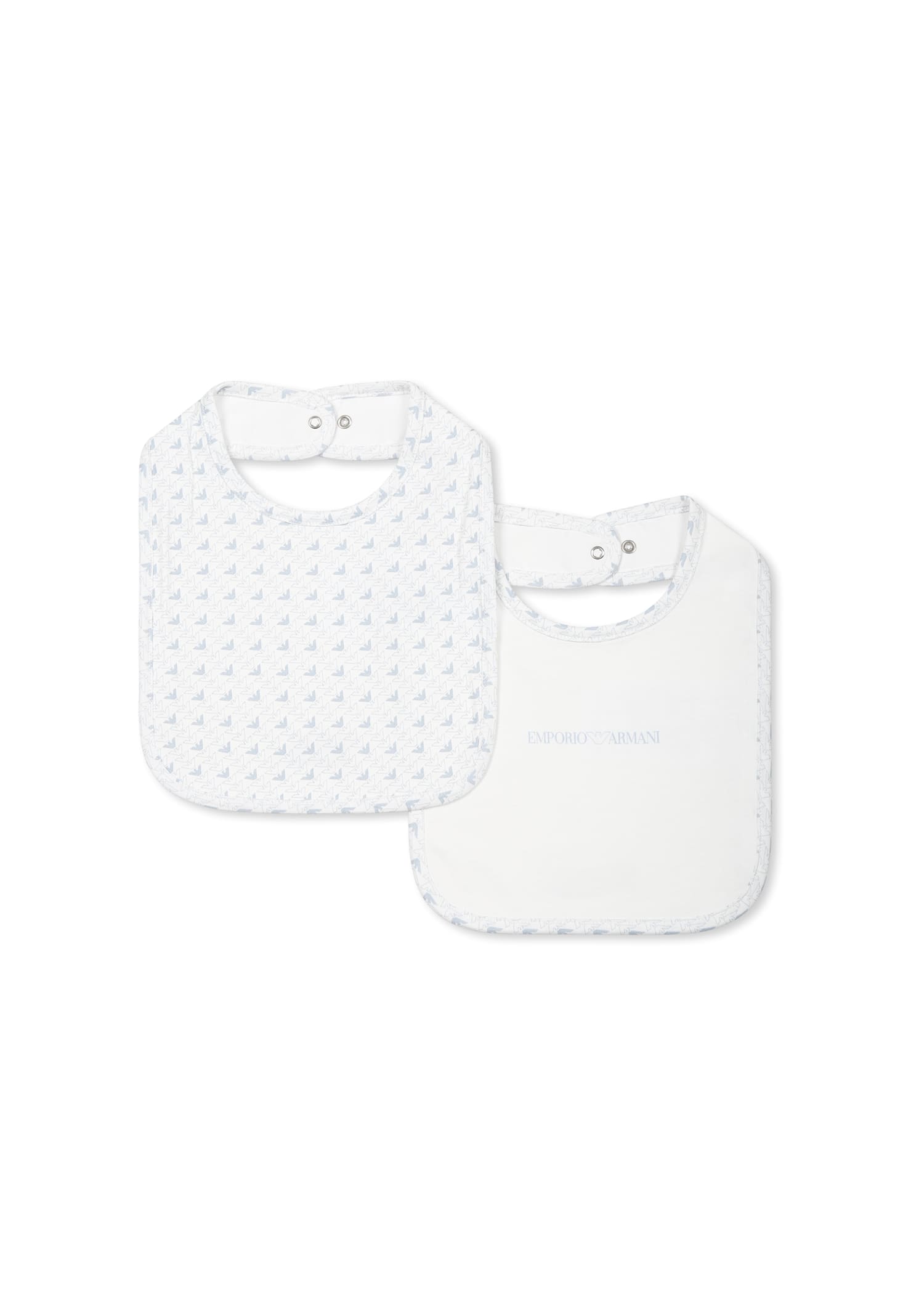 Emporio Armani White Bibs Set For Baby Boy With Light Blue Logo