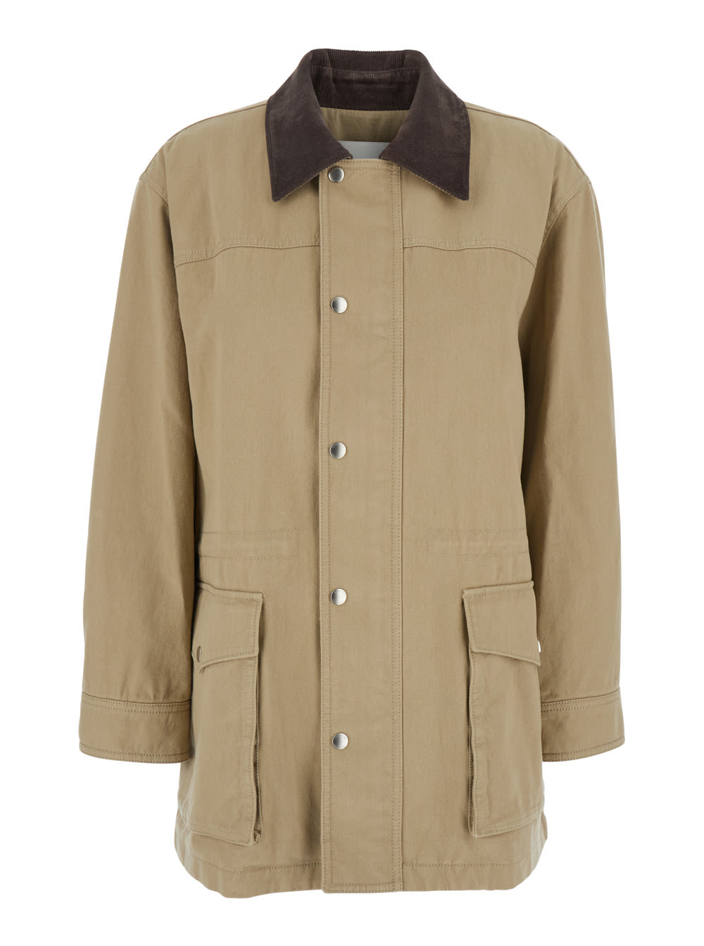 Dunst Beige Jacket With Corduroy Collar And Front Snap Button Closure In Cotton Woman