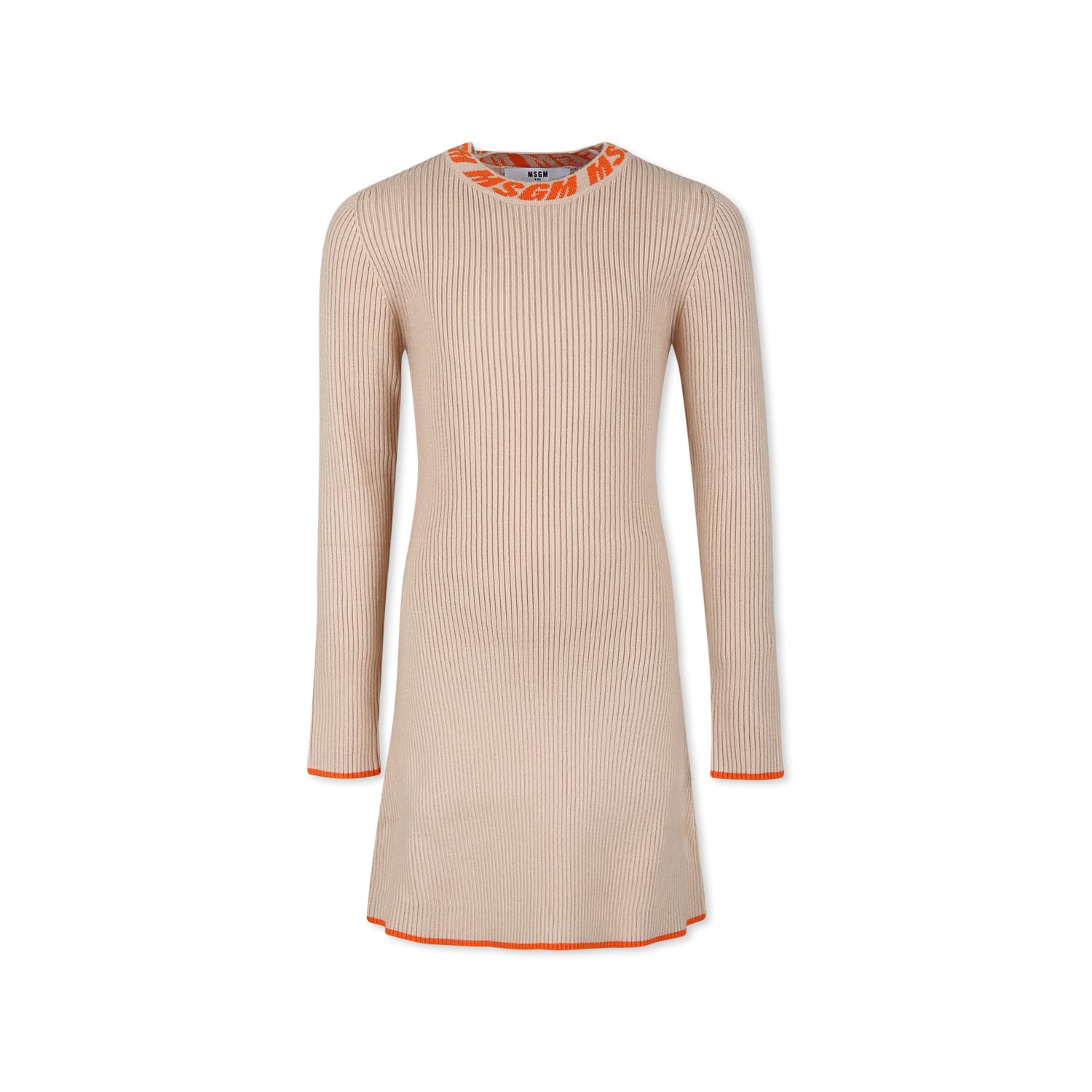 MSGM Beige Dress For Girl With Logo