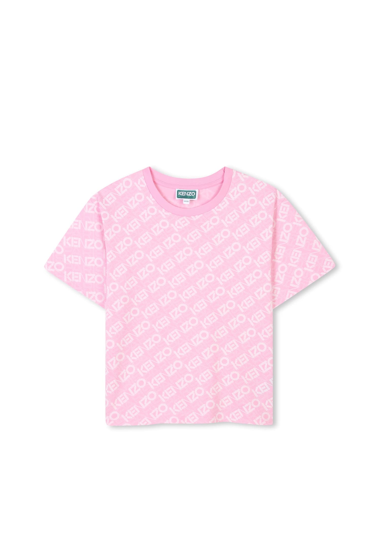 Kenzo Kids Pink Crop T-shirt For Girl With Logo