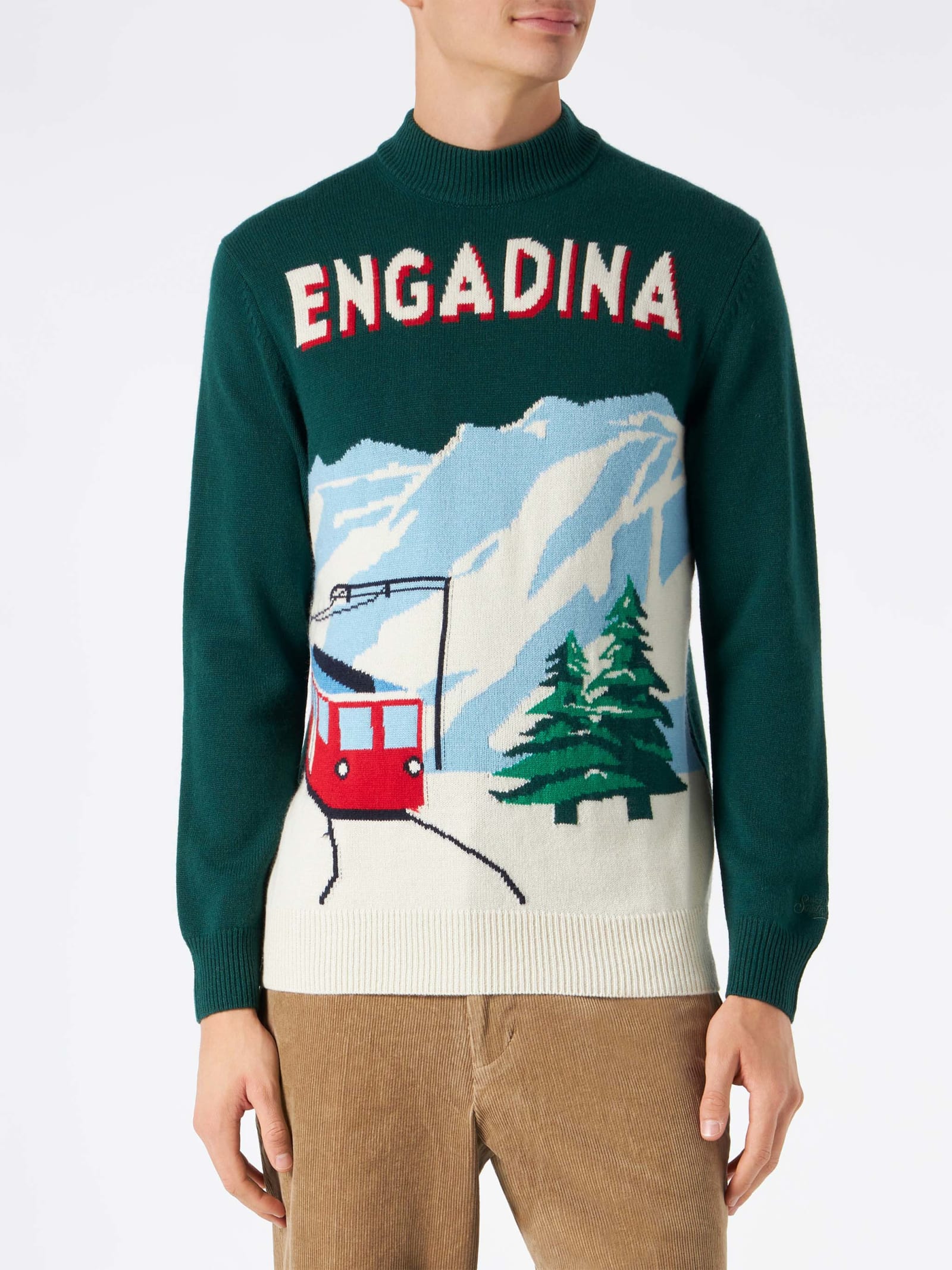 MC2 Saint Barth Man Green Sweater With Knitted Postcard