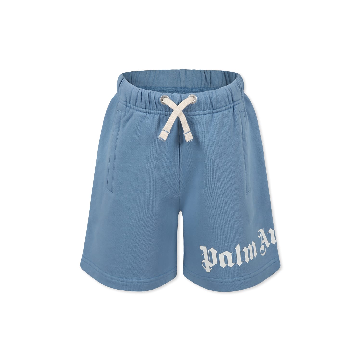 Palm Angels Light Blue Shorts For Boy With Logo