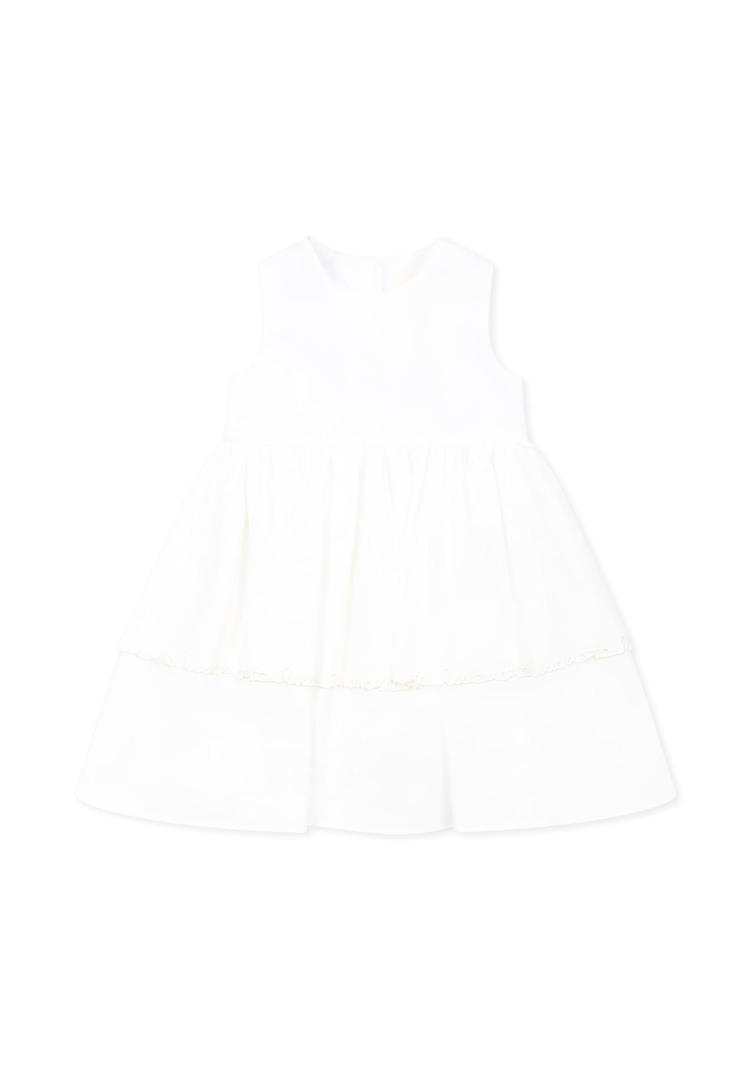 Simonetta White Dress For Baby Girl With Logo