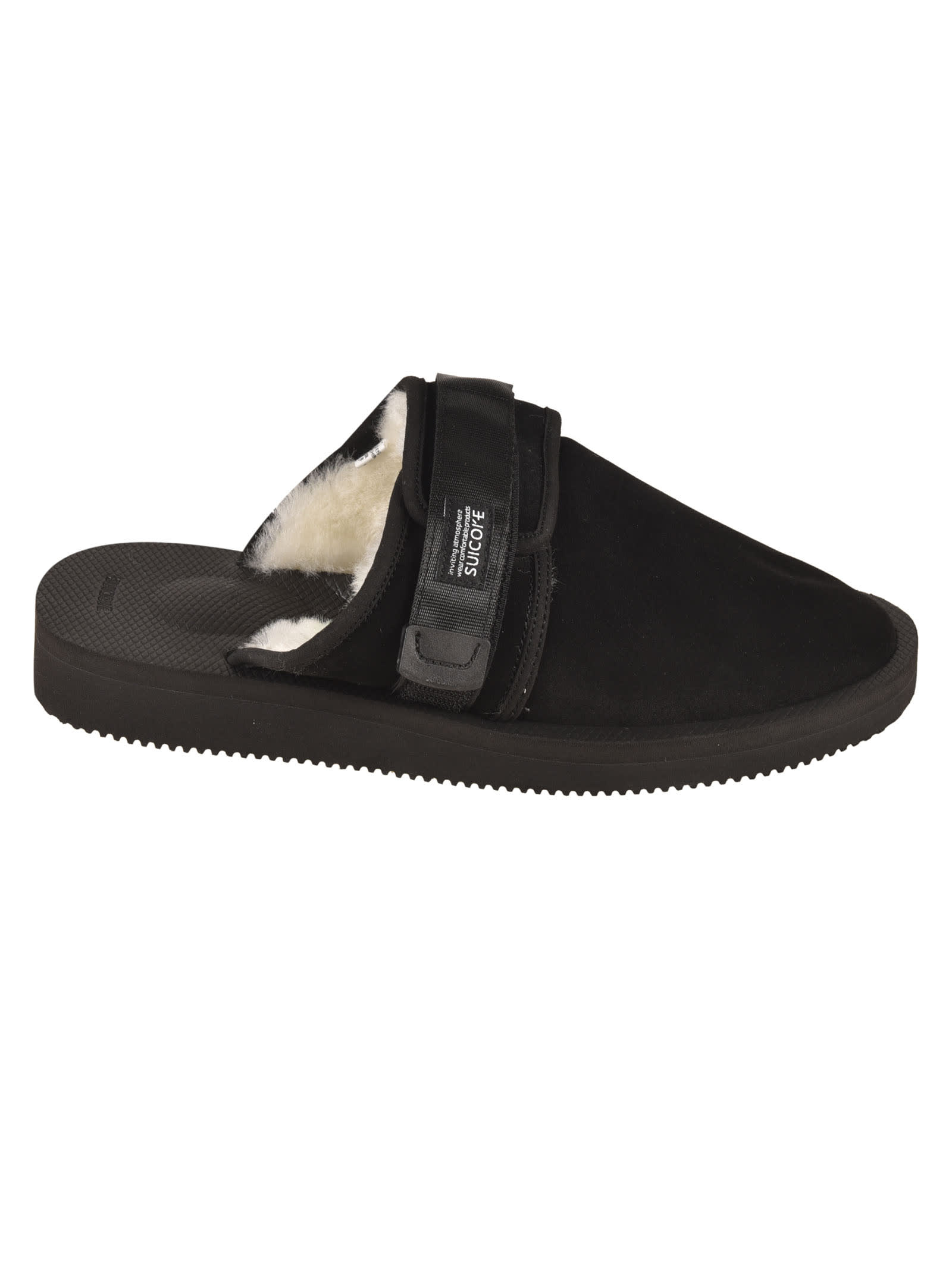 SUICOKE Fur Applique Side Strap Sandals