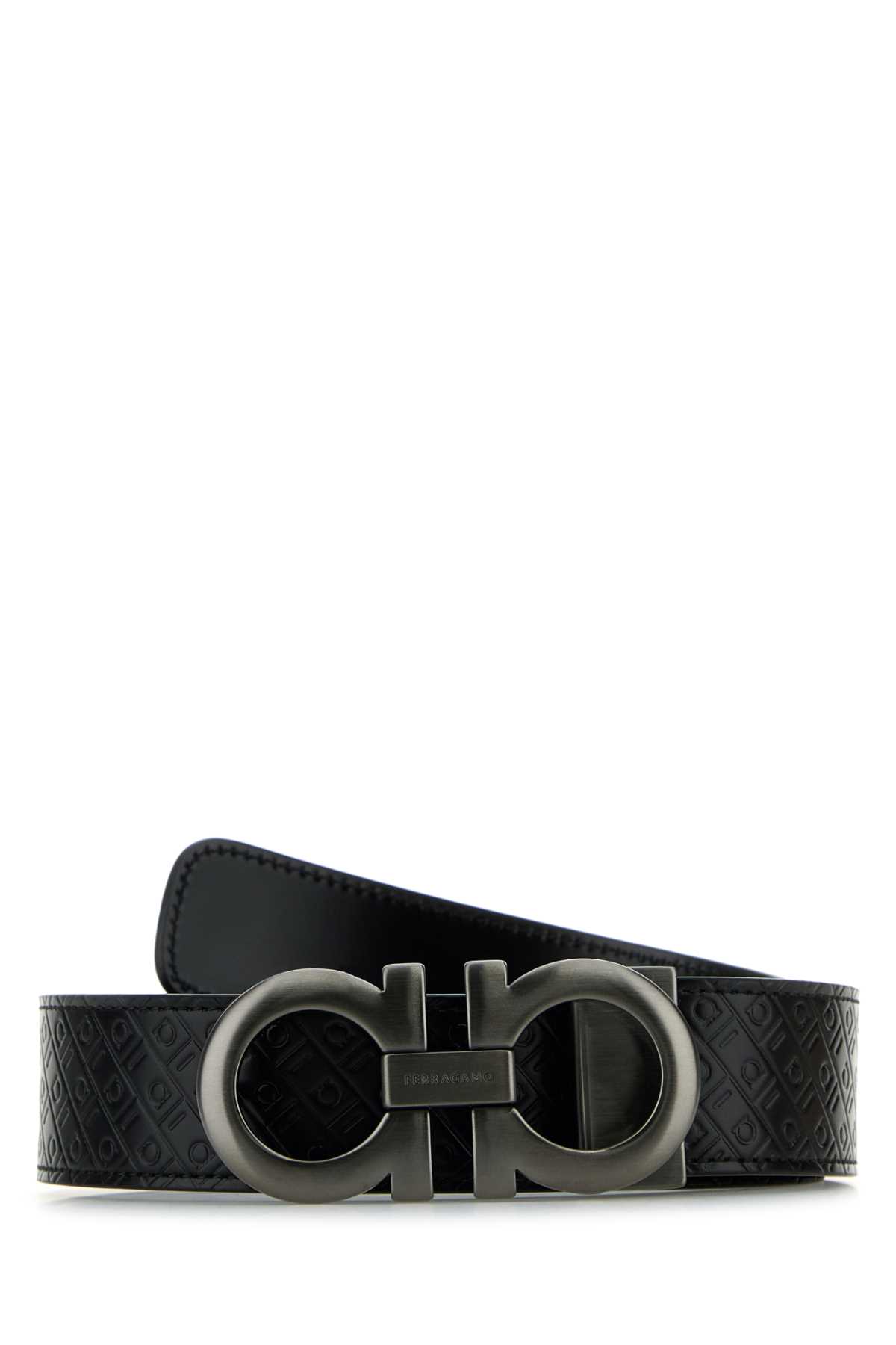Ferragamo Black Leather Reversible Belt