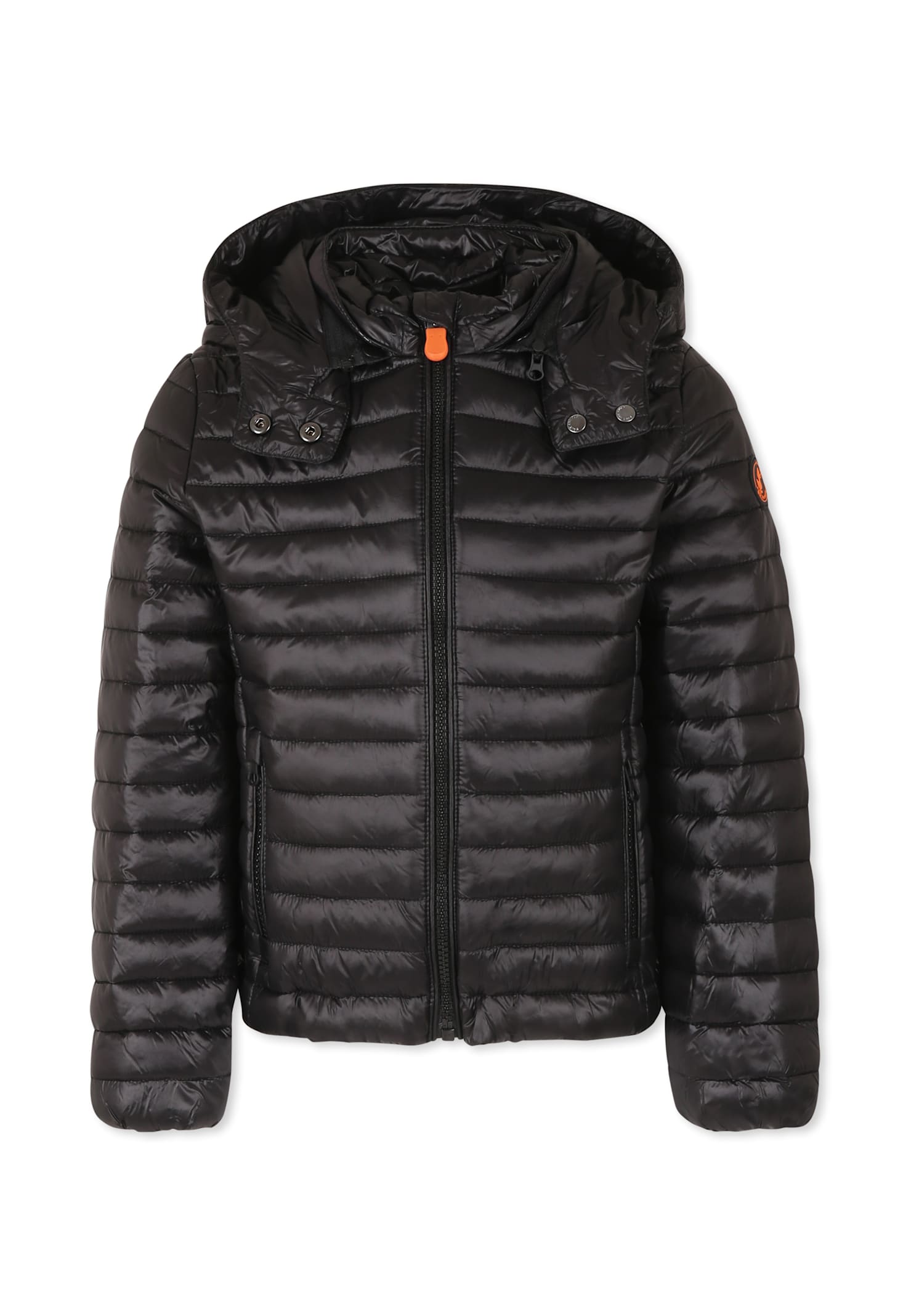 Save the Duck Black Down Jacket For Girl With Logo