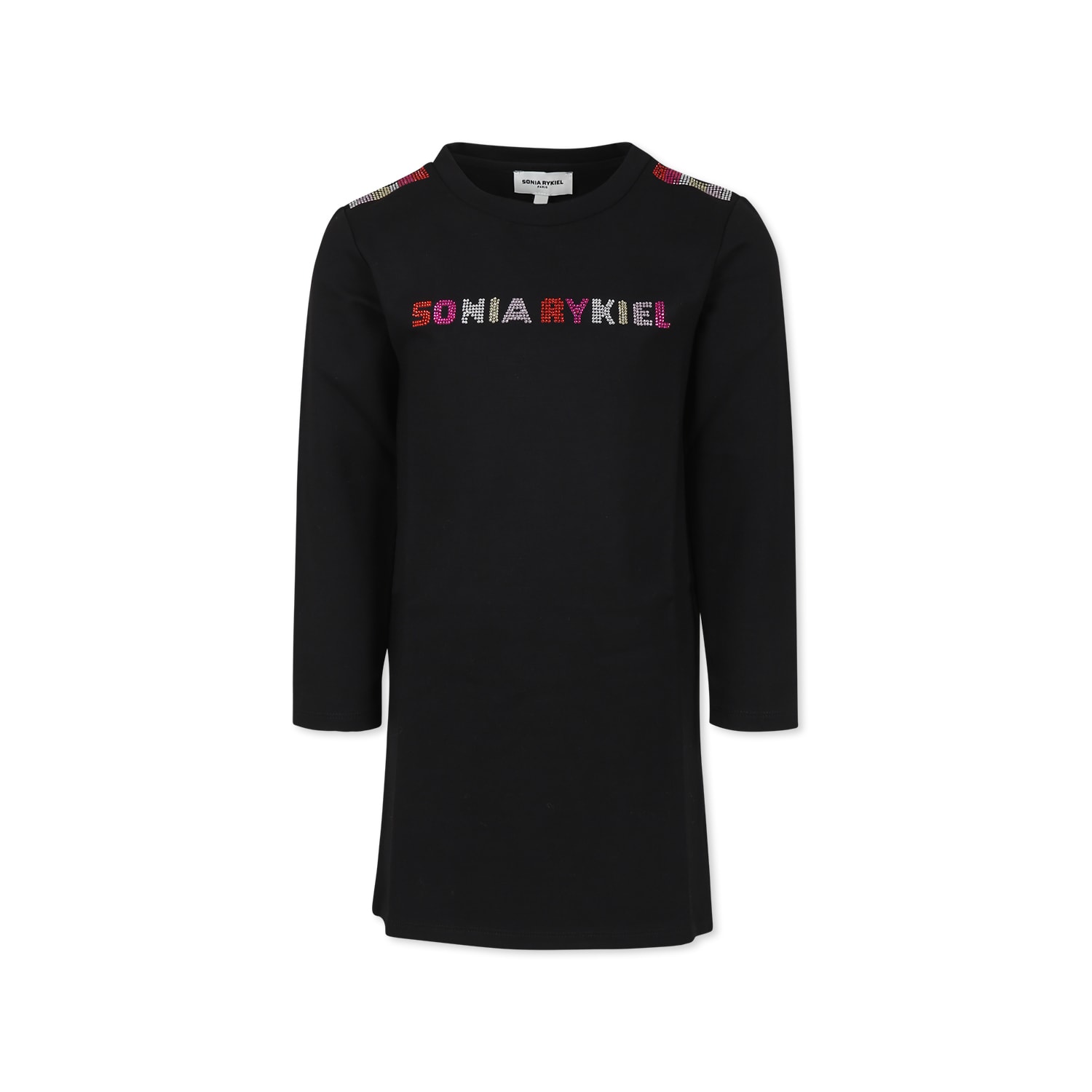 Rykiel Enfant Black Dress For Girl With Logo