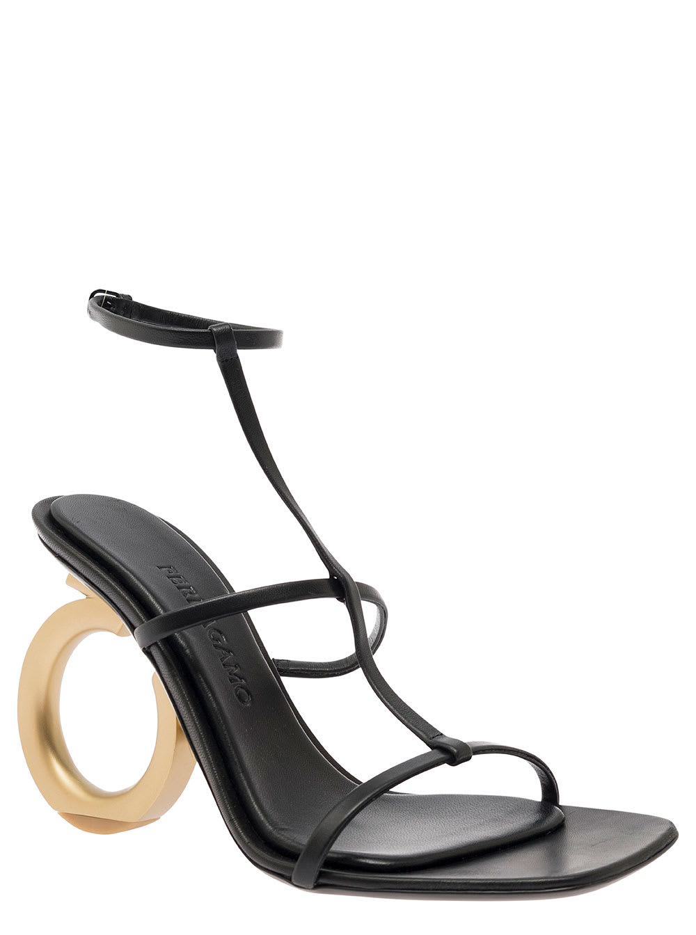 Ferragamo elina Black Sandals With Sculptural Gancini Heel In Leather Woman