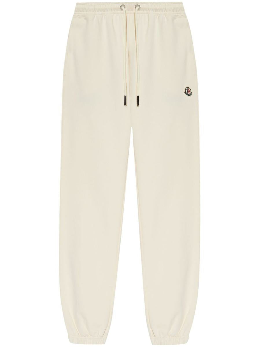 Moncler Light Beige Cotton Sport Trousers With Logo
