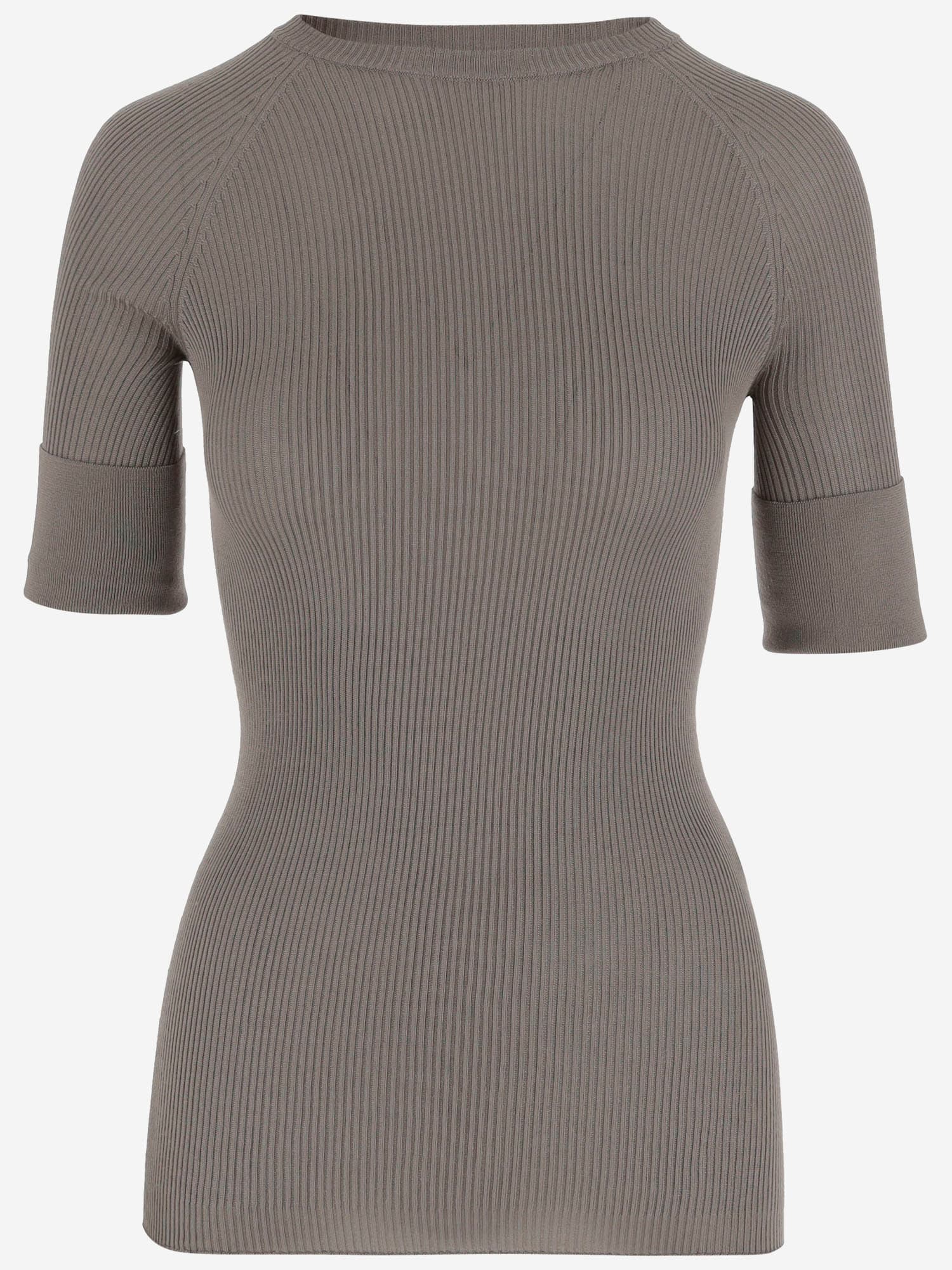 Sa Su Phi Silk Top With Short Ribbed Sleeves