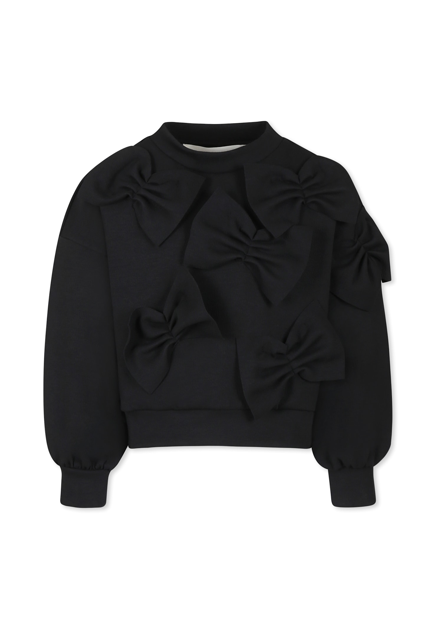 Simonetta Black Sweatshirt For Girl With Bows