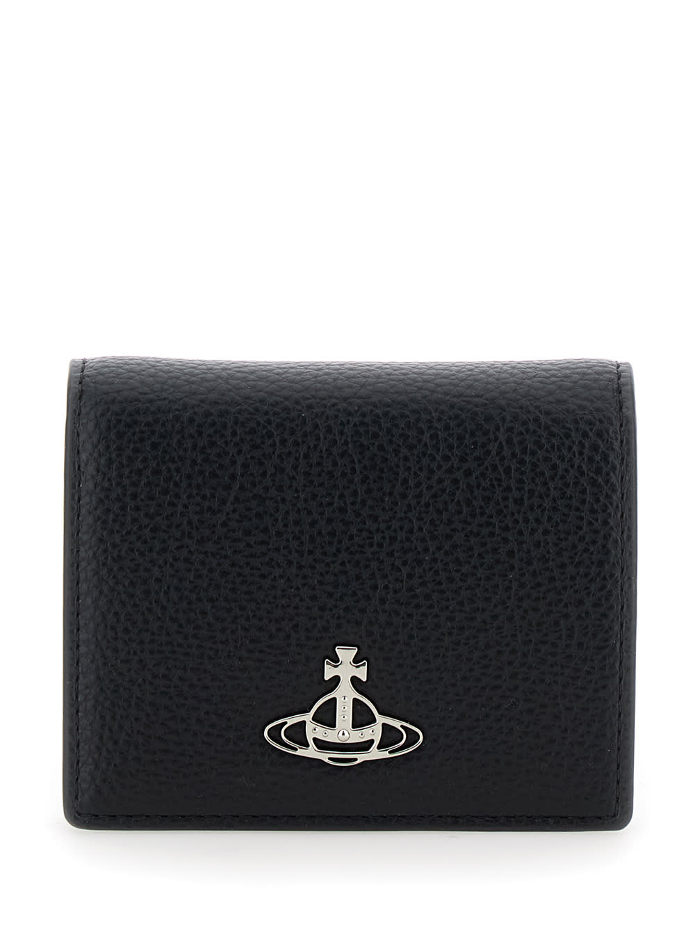 Vivienne Westwood Black Bi-fold Wallet With Logo Orb Black In Faux Leather Woman