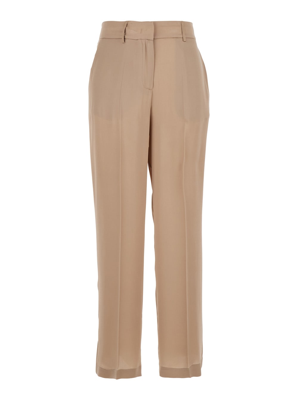 SEMICOUTURE Beige Satin Finish Trousers In Acetate And Silk Blend Woman