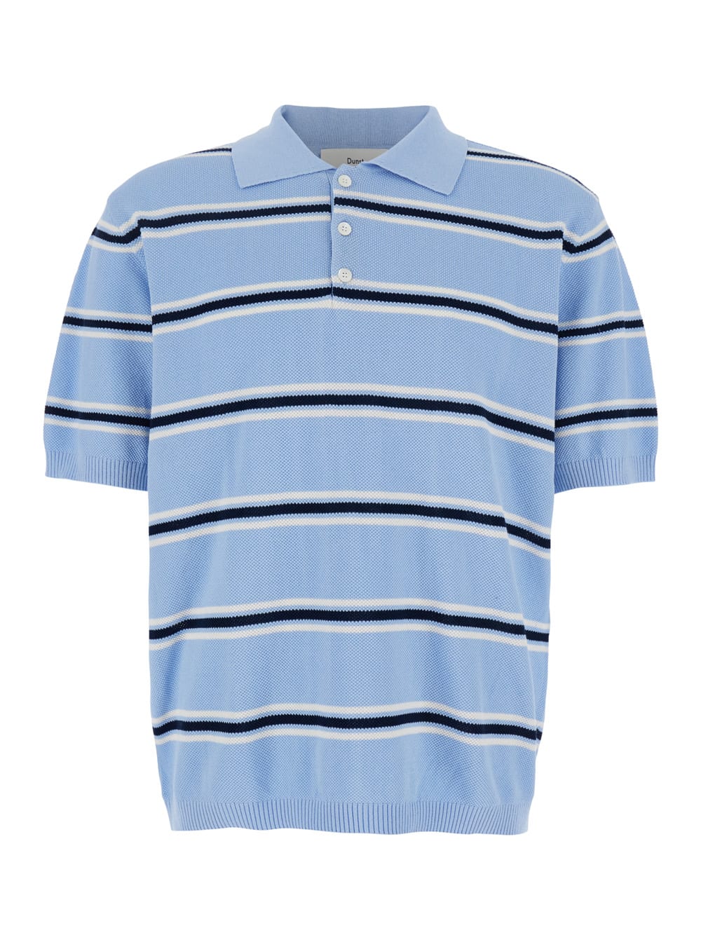 Dunst Light Blue Polo Shirt With All-over Striped Motif And Ribbed Edges In Cotton Piquet Man
