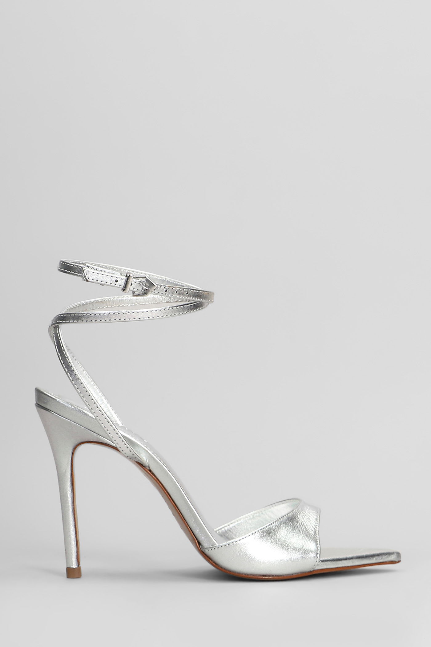 Schutz Sandals In Silver Leather