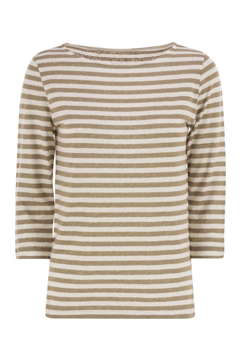 Majestic Filatures Striped Linen Boat Neck T-Shirt