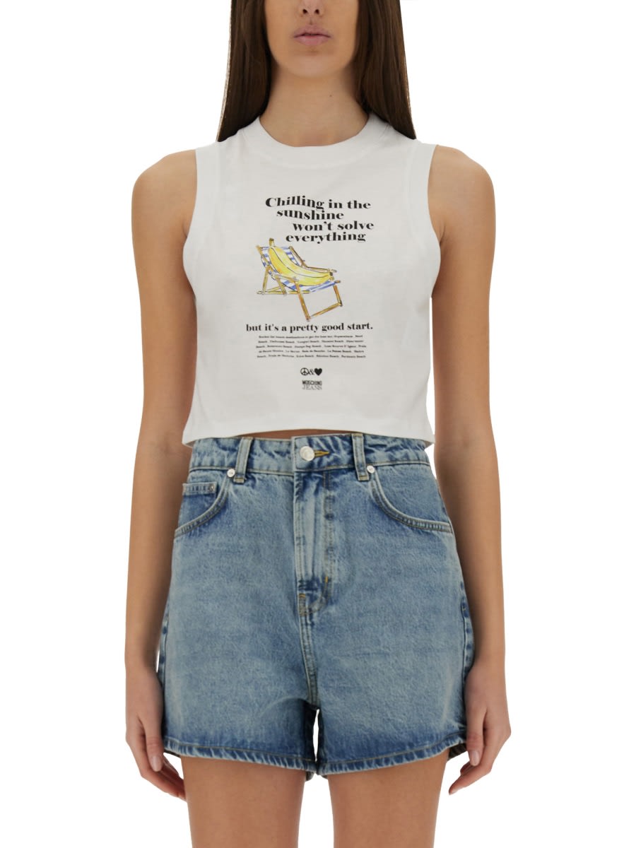 M05CH1N0 Jeans Cropped Top With Print