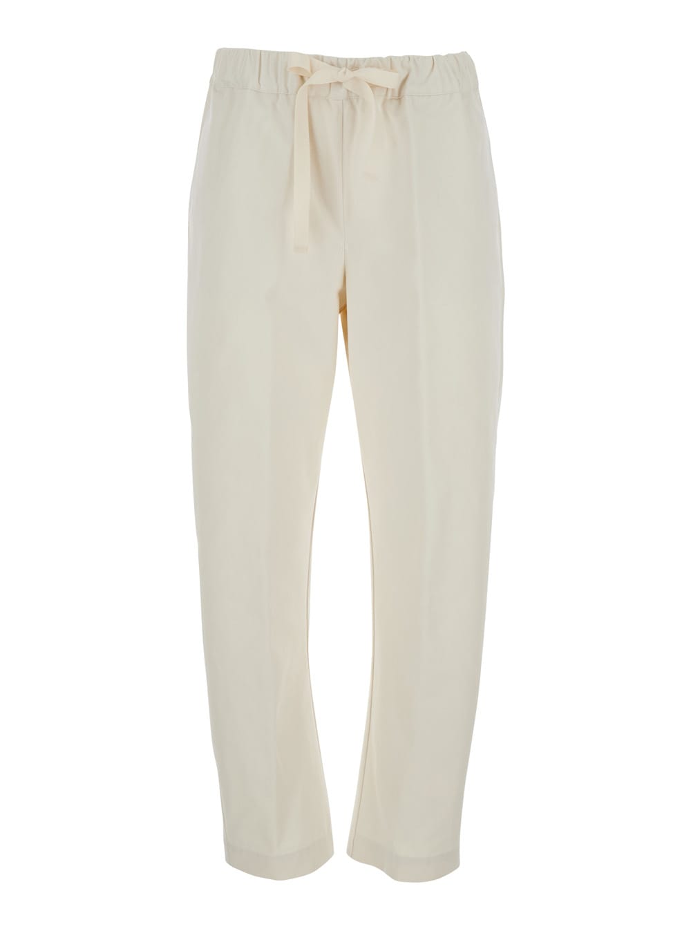 SEMICOUTURE buddy White Pants With Drawstring Waist In Cotton Women